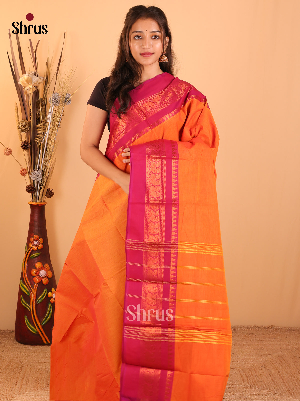 Orange with Pink-Chettinad saree -DDS05148 - Shop on Shrus.com