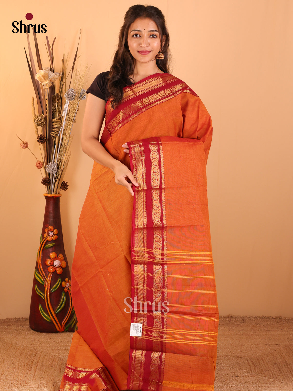 Rust with red-Chettinad saree -DDS05150 - Shop on Shrus.com