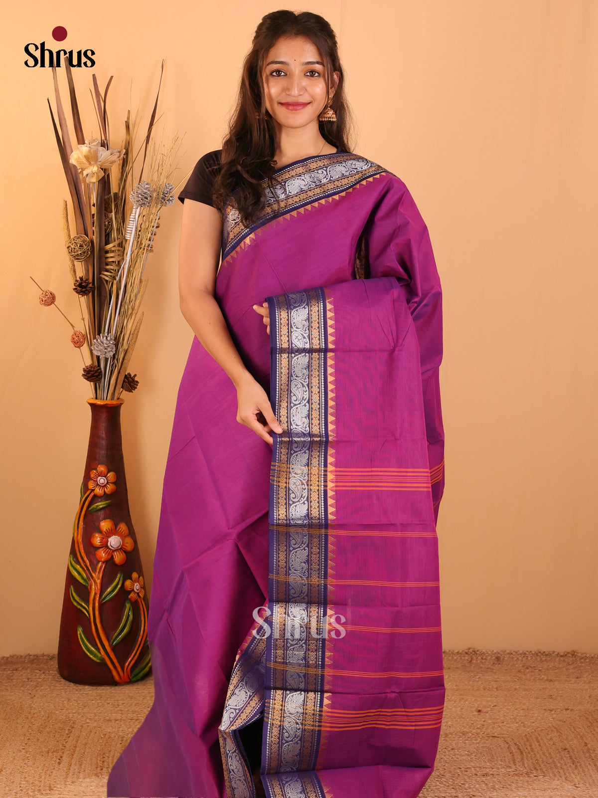 Purple with Navy Blue-Chettinad saree -DDS05155 - Shop on Shrus.com