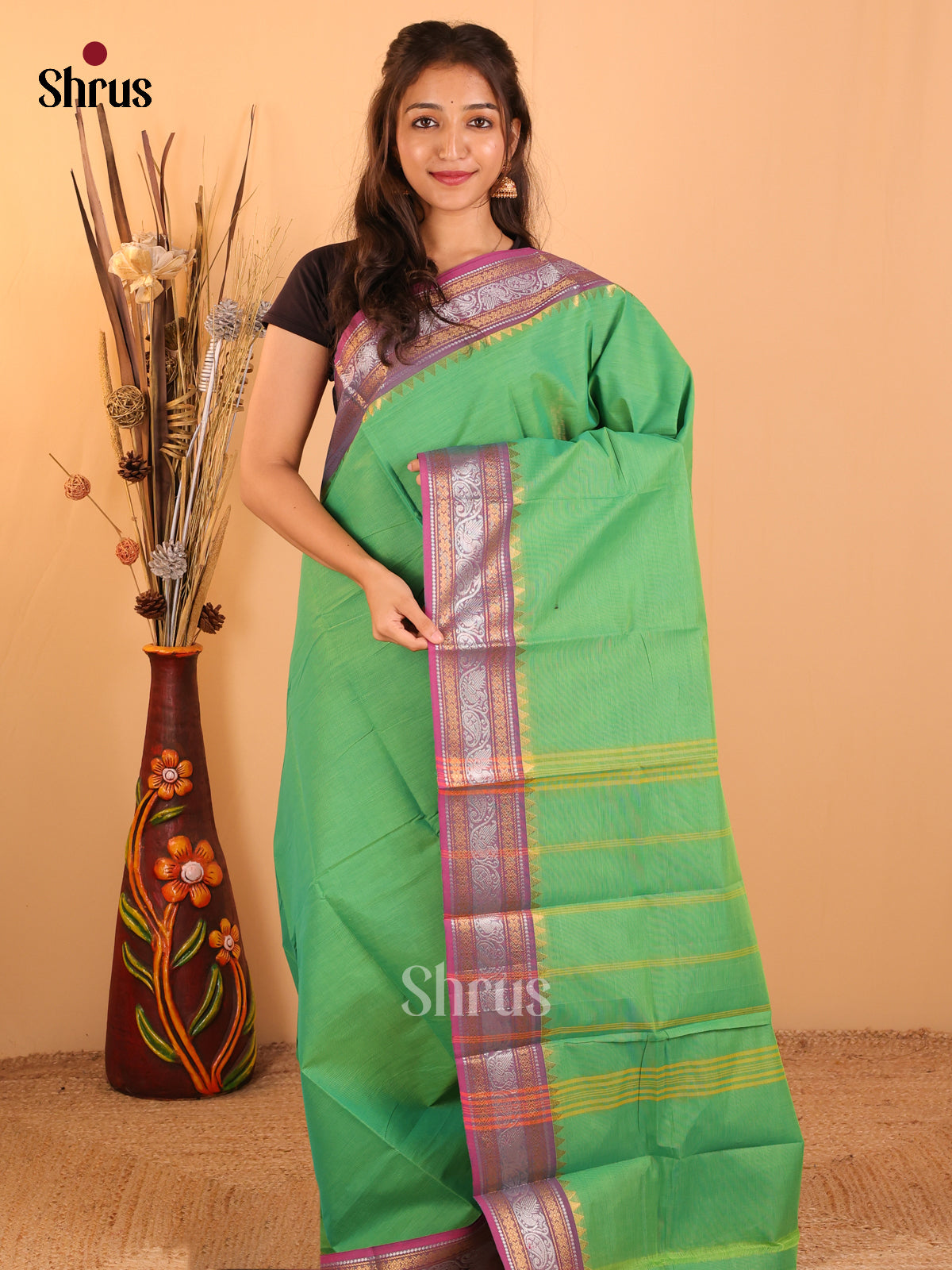 Green with Purple-Chettinad saree -DDS05157 - Shop on Shrus.com