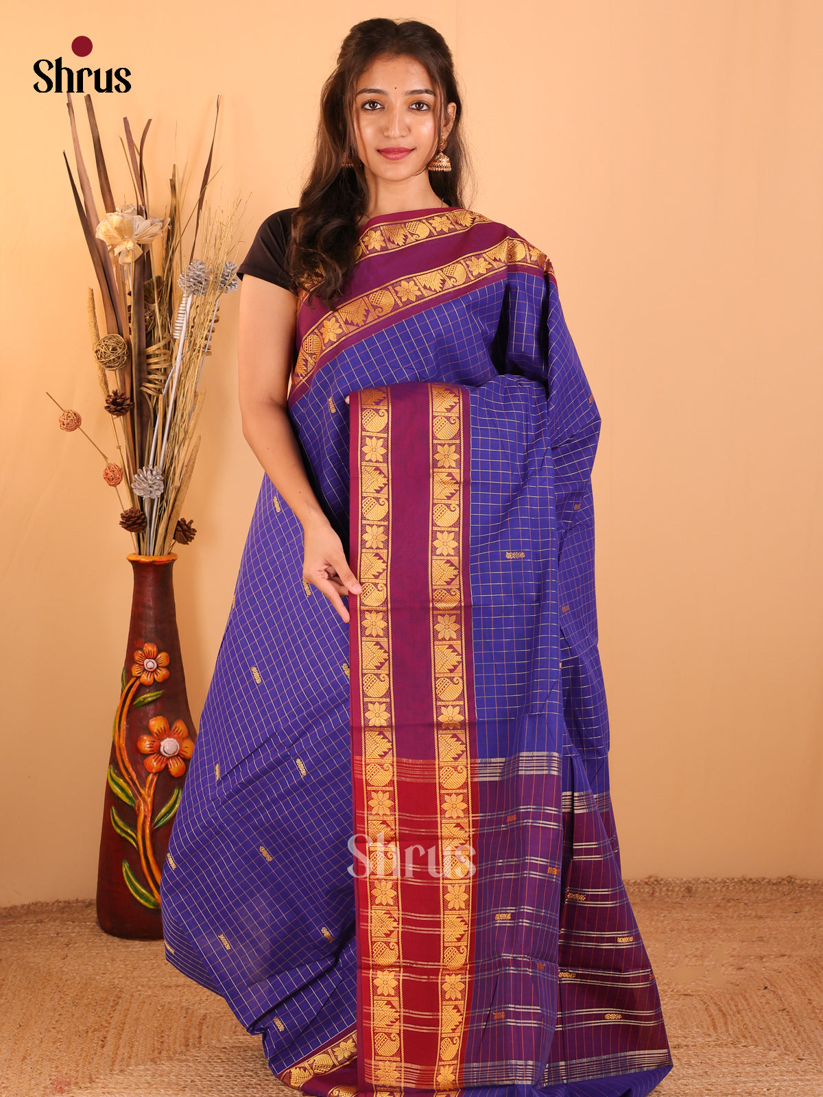 Royal Blue with Maroon - Chettinad saree-DDS05168 - Shop on Shrus.com
