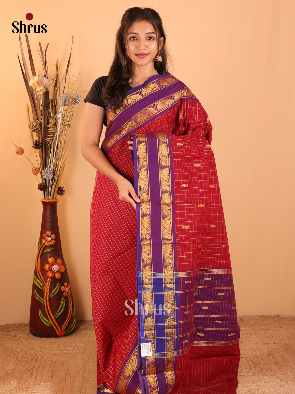 Maroon with Violet - Chettinad saree-DDS05169 - Shop on Shrus.com