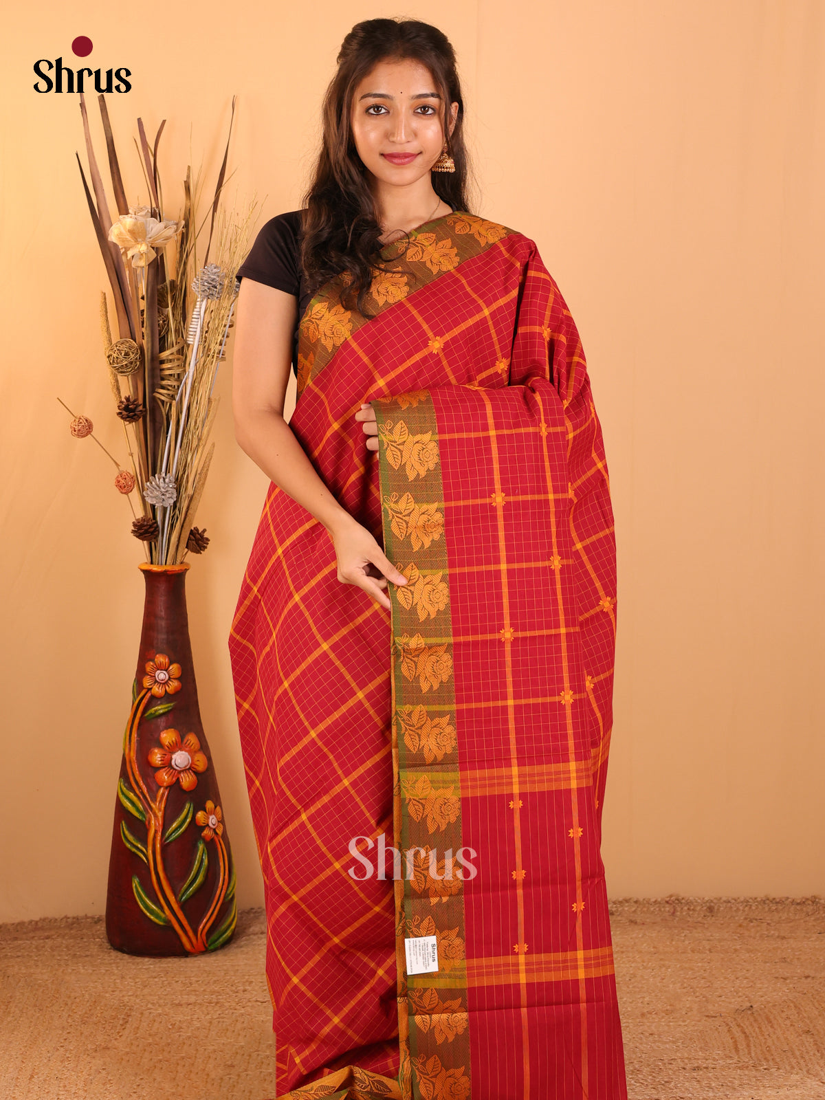 Maroon with Green-Chettinad saree -DDS05174 - Shop on Shrus.com