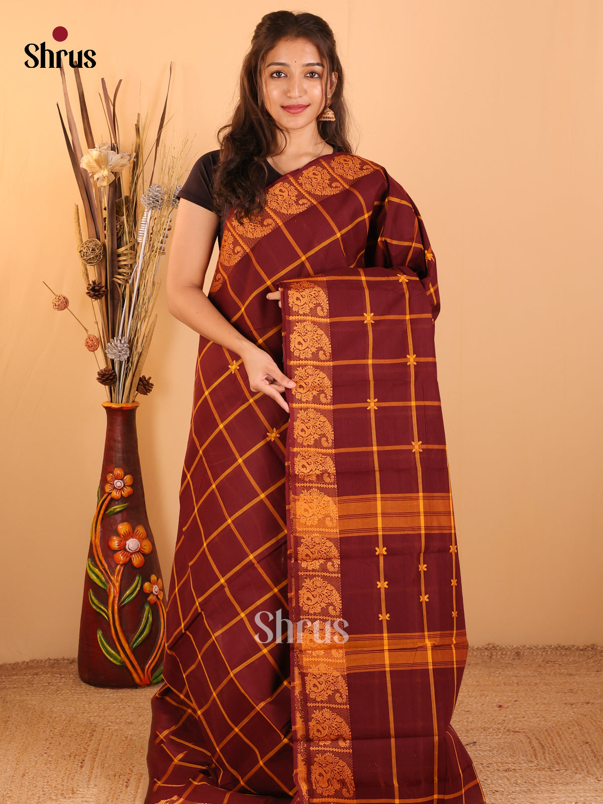 Maroon-Chettinad saree -DDS05175 - Shop on Shrus.com