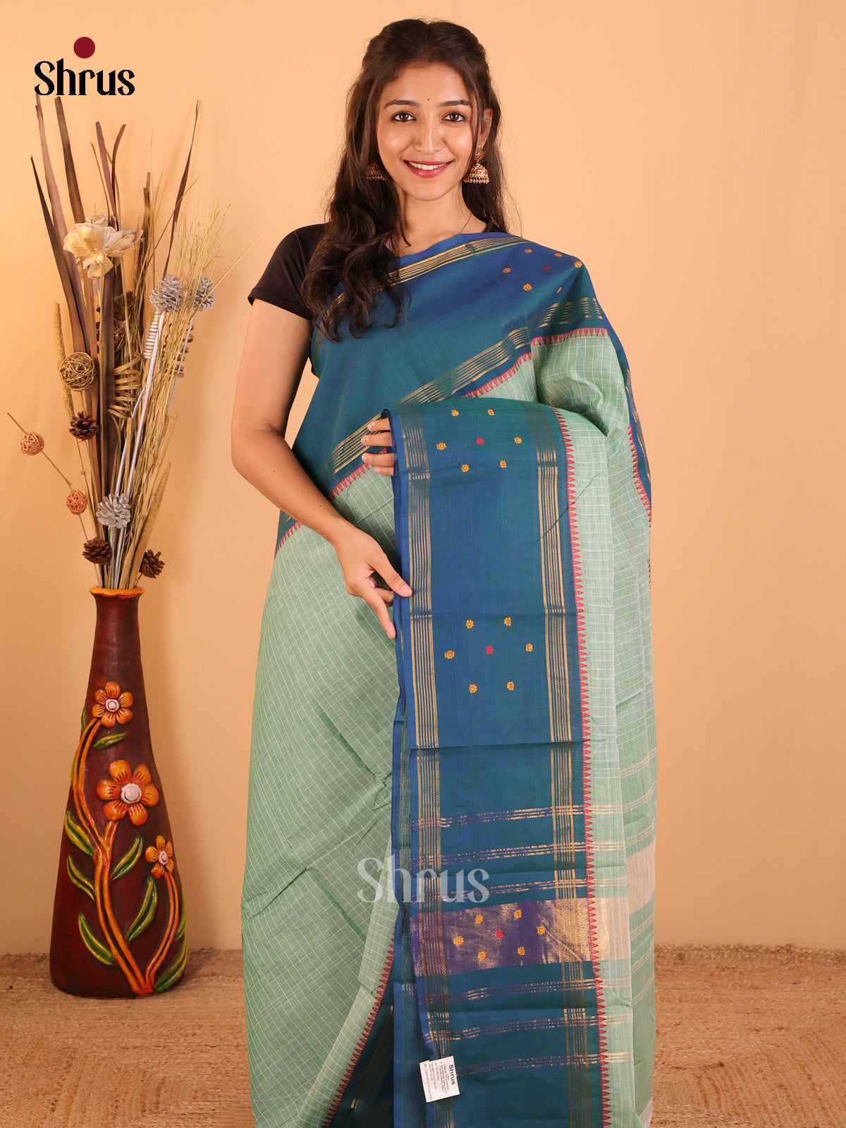 Pastel green with Teal Green-Chettinad saree -DDS05179 - Shop on Shrus.com