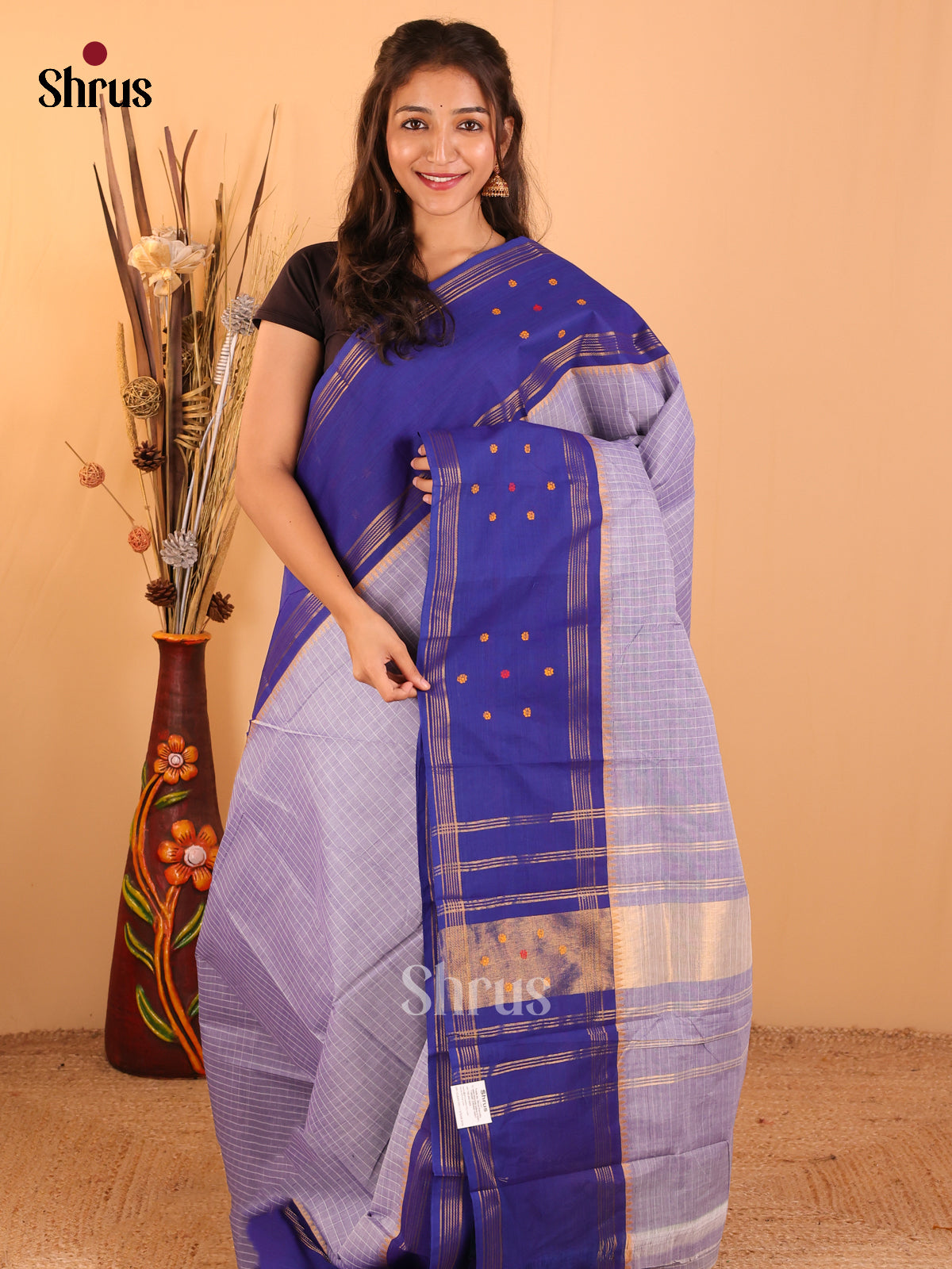 Dual Tone wthite with Royal Blue-Chettinad saree -DDS05183 - Shop on Shrus.com