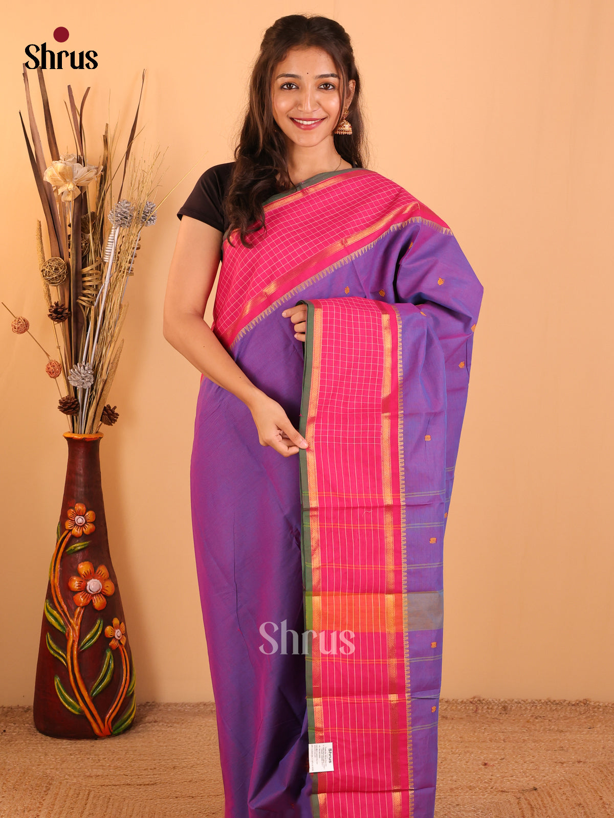 Dual Tone Blue with Pink - Chettinad saree-DDS05194 - Shop on Shrus.com