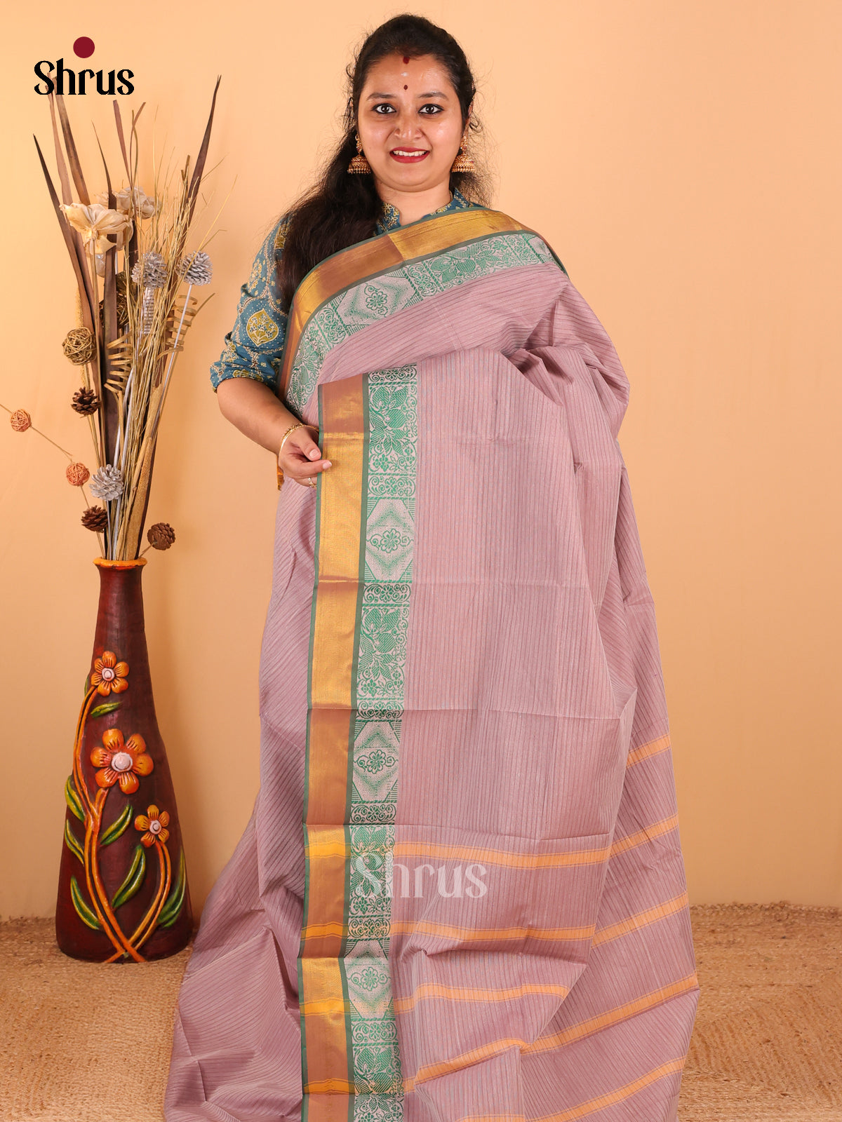 Onion Pink with Green - South Cotton Saree - DDS09026 - Shop on Shrus.com
