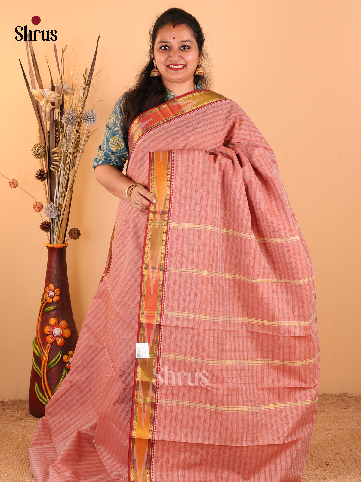 Rust with Maroon - South Cotton Saree - DDS09066 - Shop on Shrus.com