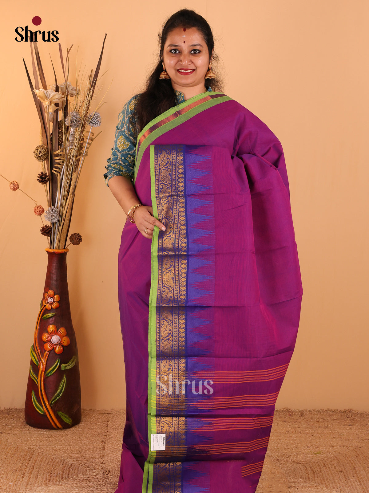 Dual Tone Royal Blue wit Purple - Chettinad Cotton saree - DDS09095 - Shop on Shrus.com