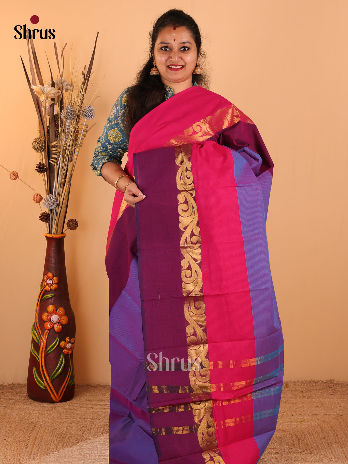 Dual Tone Blue with Purple - Chettinad Cotton saree - DDS09118 - Shop on Shrus.com