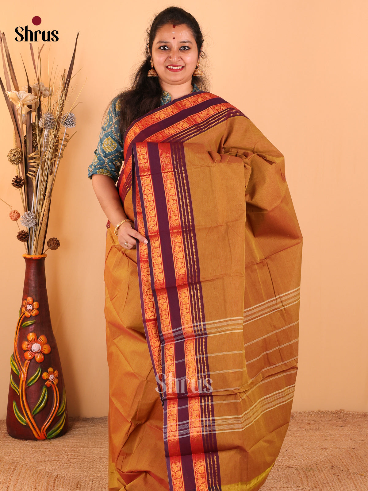 Green with purple - Chettinad Cotton saree - DDS09120 - Shop on Shrus.com