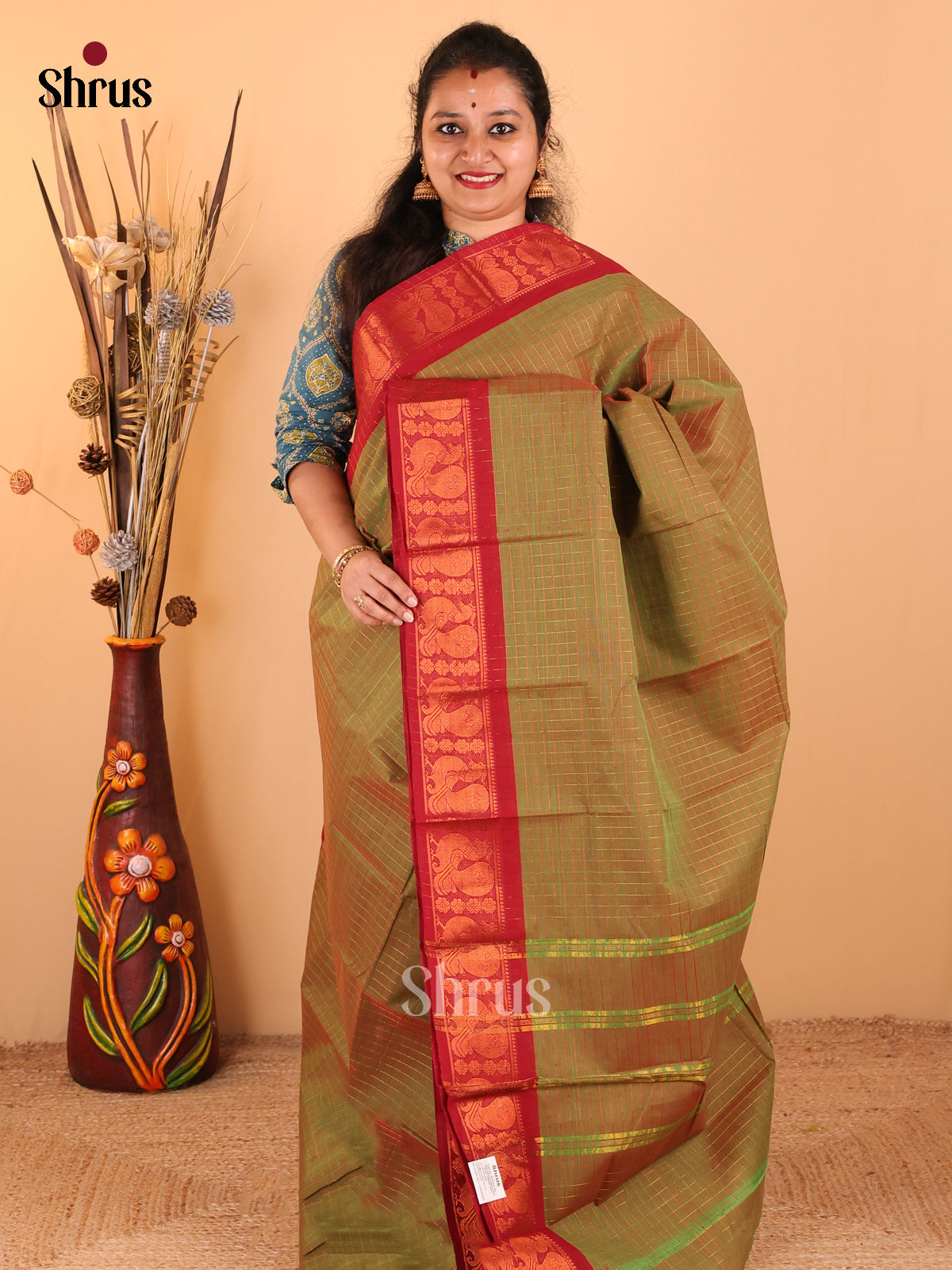 Dual Tone Green with Maroon - Chettinad Cotton saree - DDS09222 - Shop on Shrus.com