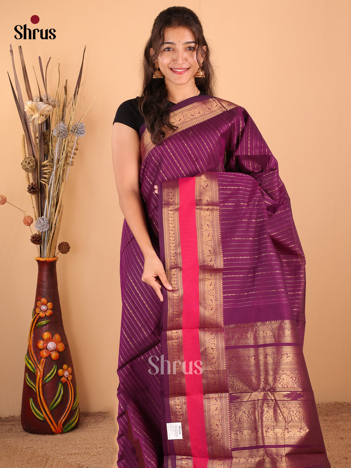 Purple with Pink - Chettinad Cotton Saree - DDS09332 - Shop on Shrus.com