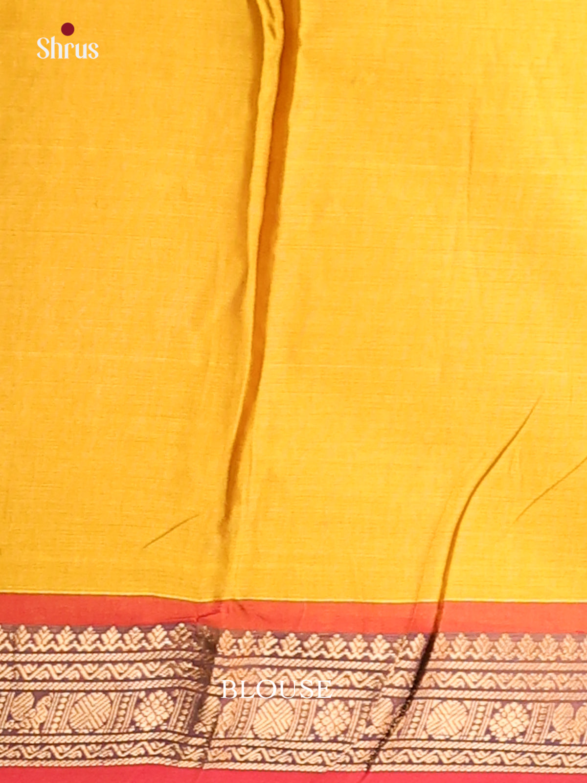 Luminous Mustard Yellow Chettinad Cotton Saree with Red Zari Border & Self Pallu - Shop on Shrus.com