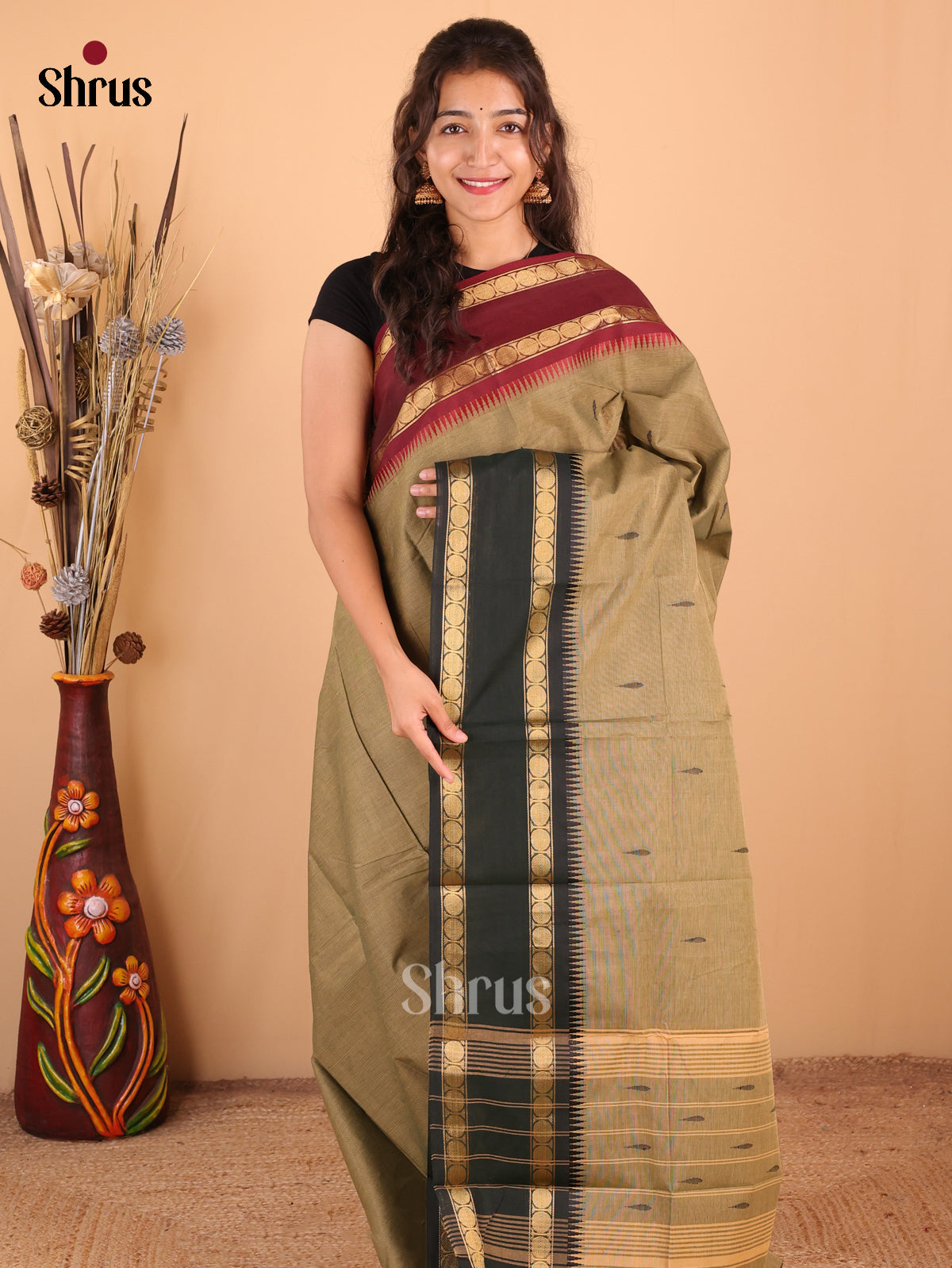 Green with Maroon - Chettinad Cotton Saree - DDS10008 - Shop on Shrus.com