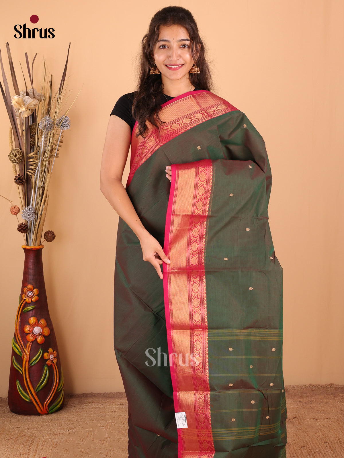 Dual Tone Green with Pink - Chettinad Cotton Saree - DDS10067 - Shop on Shrus.com
