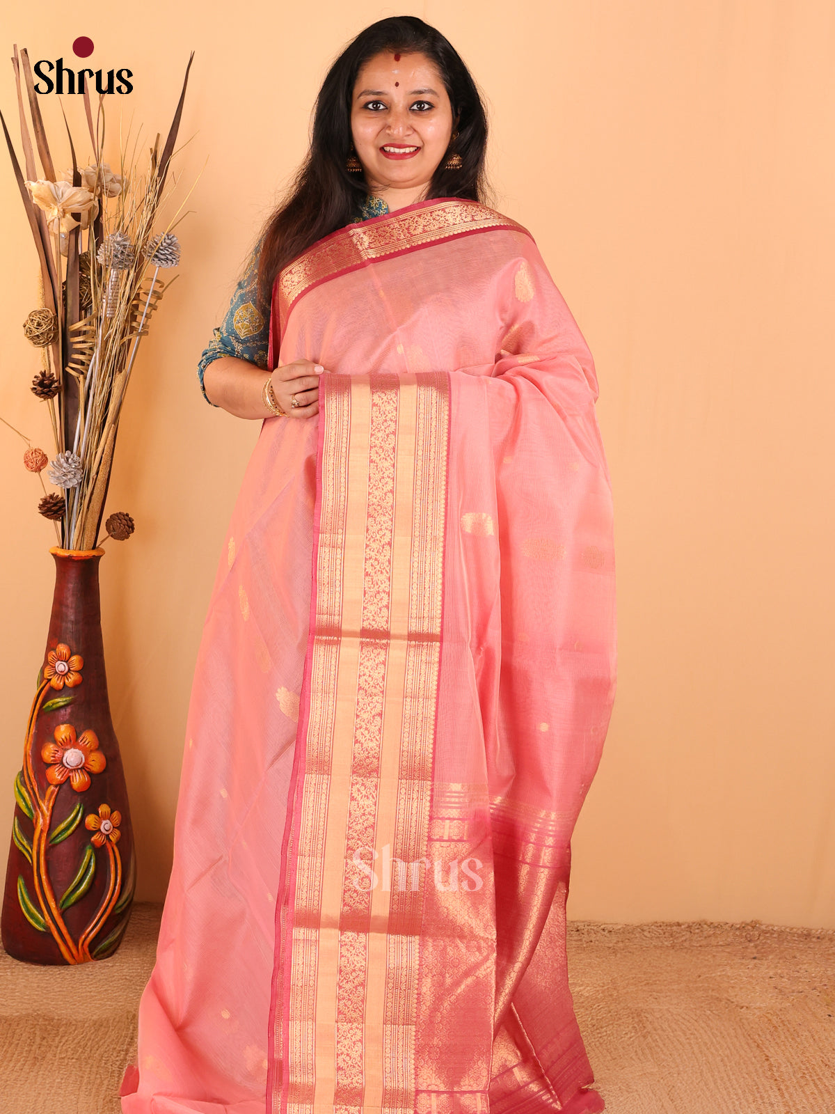Baby Pink - Silk Cotton Saree - DDS10135 - Shop on Shrus.com