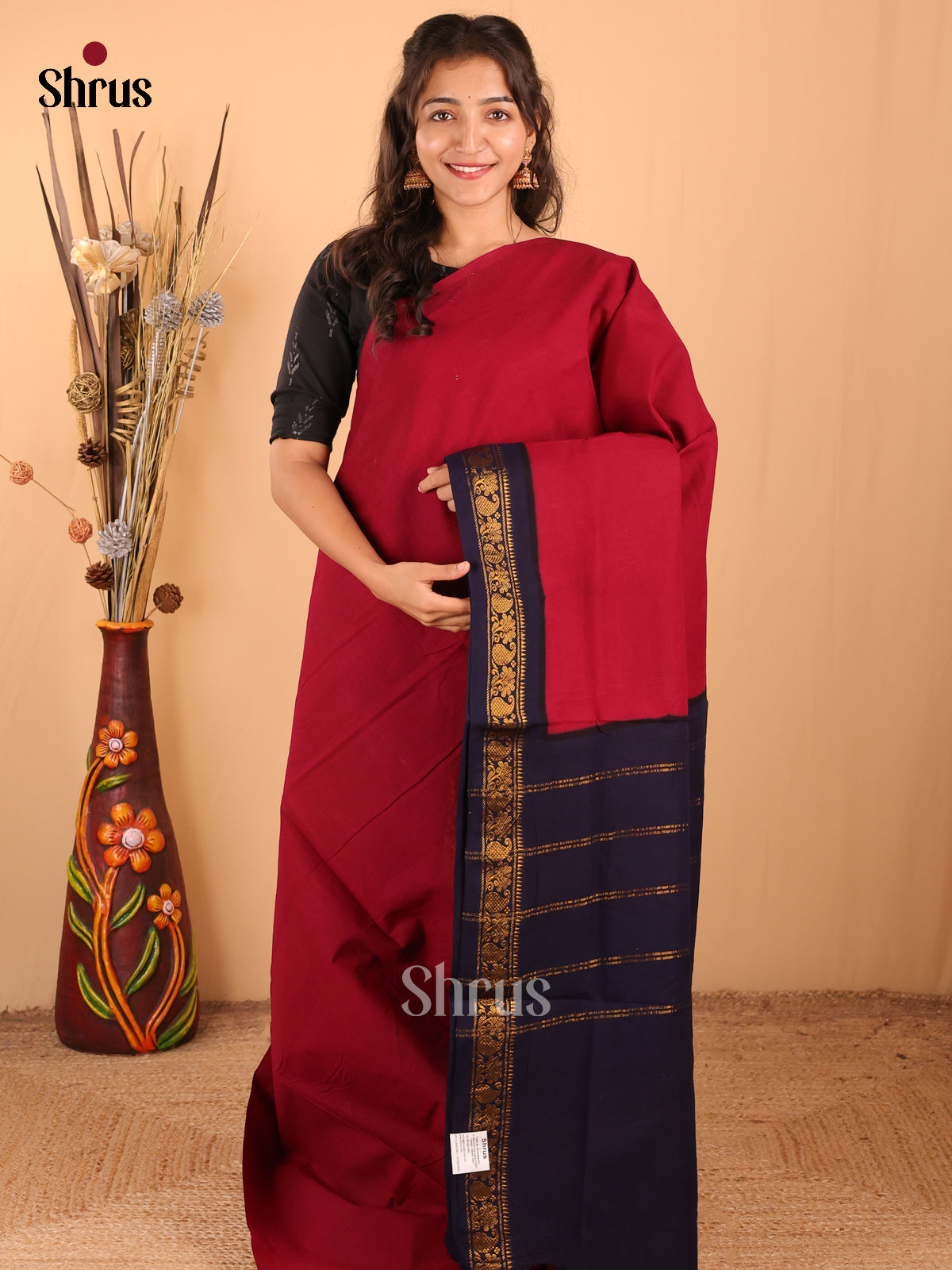 Maroon with Blue - DDS11038 - Sungudi Cotton Saree - Shop on Shrus.com