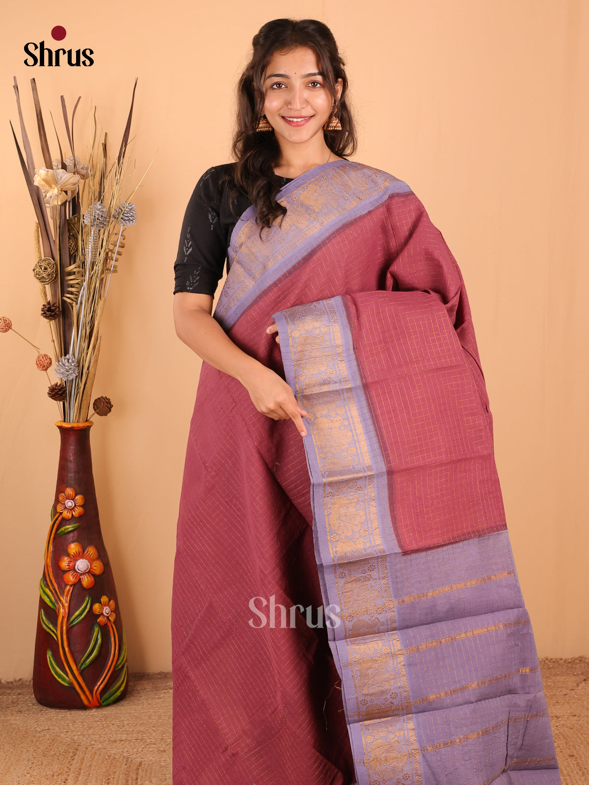 Onion Peel with Lavender -DDS15082 - Sungudi Cotton Saree - Shop on Shrus.com