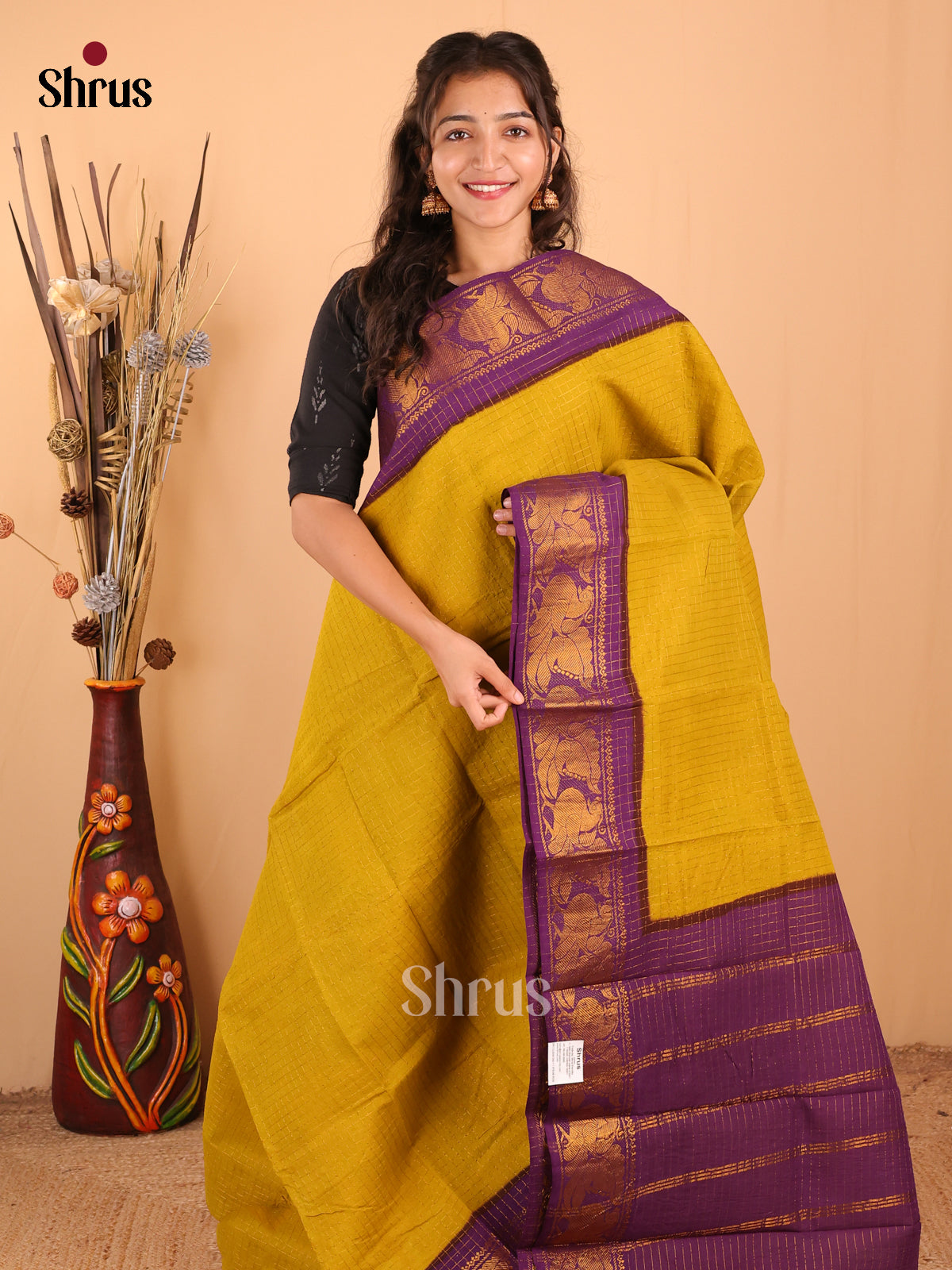 Mehandi with Violet - DDS15083 - Sungudi Cotton Saree - Shop on Shrus.com