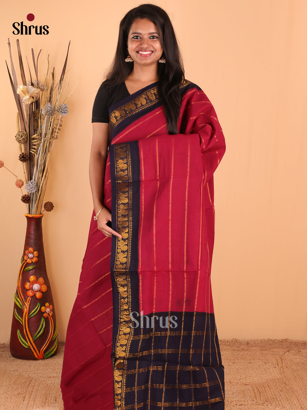 Maroon with Blue - DDS15106 - Sungudi Cotton Saree - Shop on Shrus.com