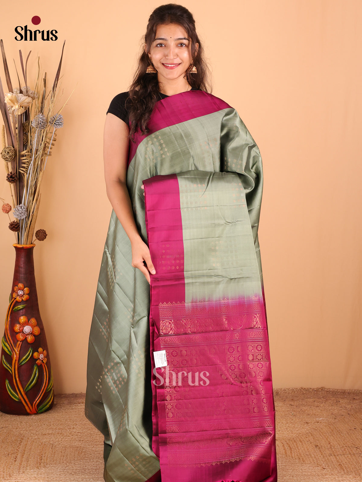Chutney Green with Wine - DDS15169 - Softsilk-halfpure Saree - Shop on Shrus.com