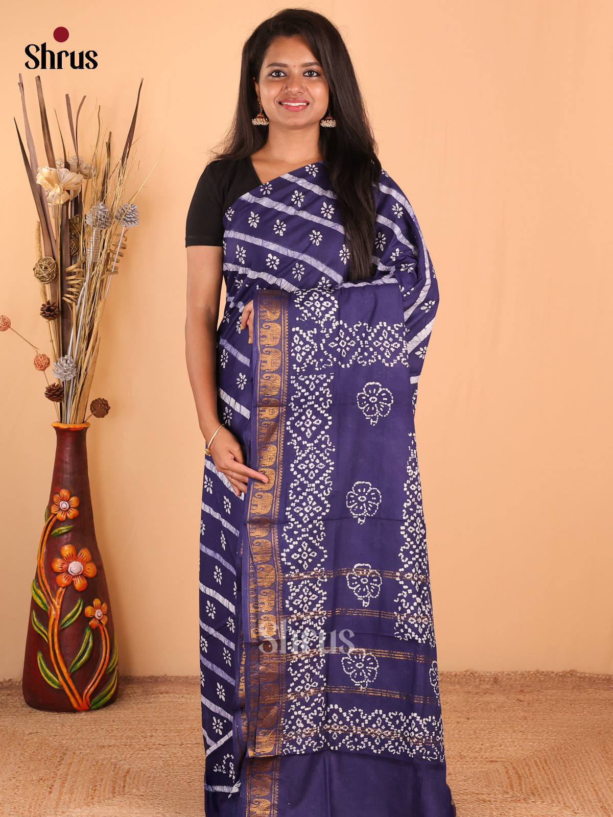Blue - DDS15262 - Sungudi Cotton Saree - Shop on Shrus.com