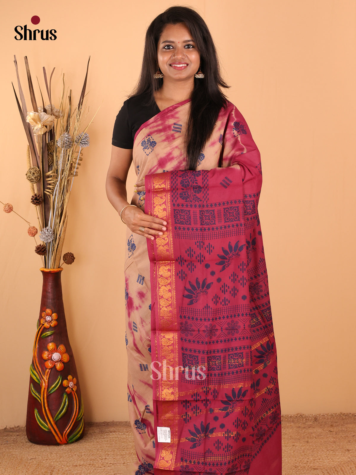 Dusty Brown with Maroon - DDS15277 - Sungudi Cotton Saree - Shop on Shrus.com