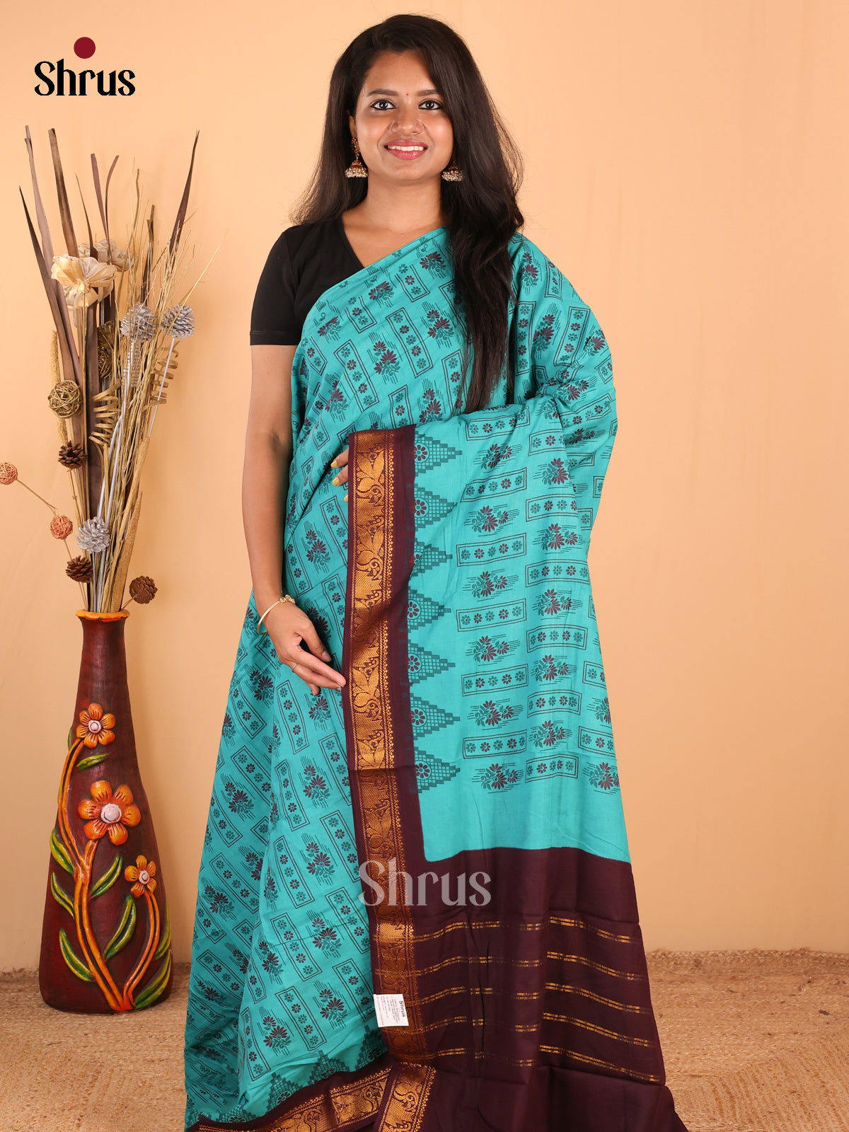 Blue with Maroon - DDS15317 - Sungudi Cotton Saree - Shop on Shrus.com
