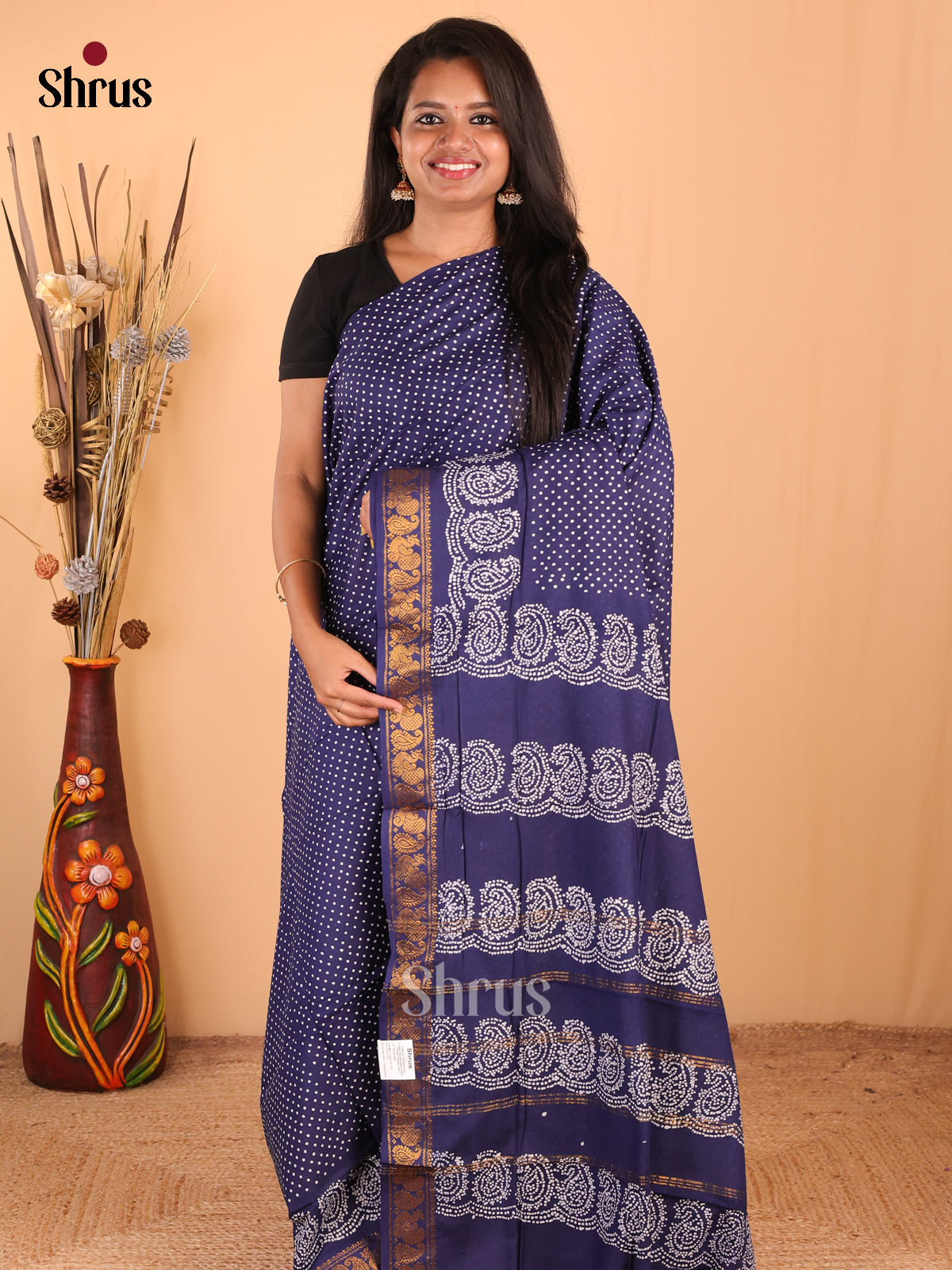 Blue - DDS15339 - Sungudi Cotton Saree - Shop on Shrus.com