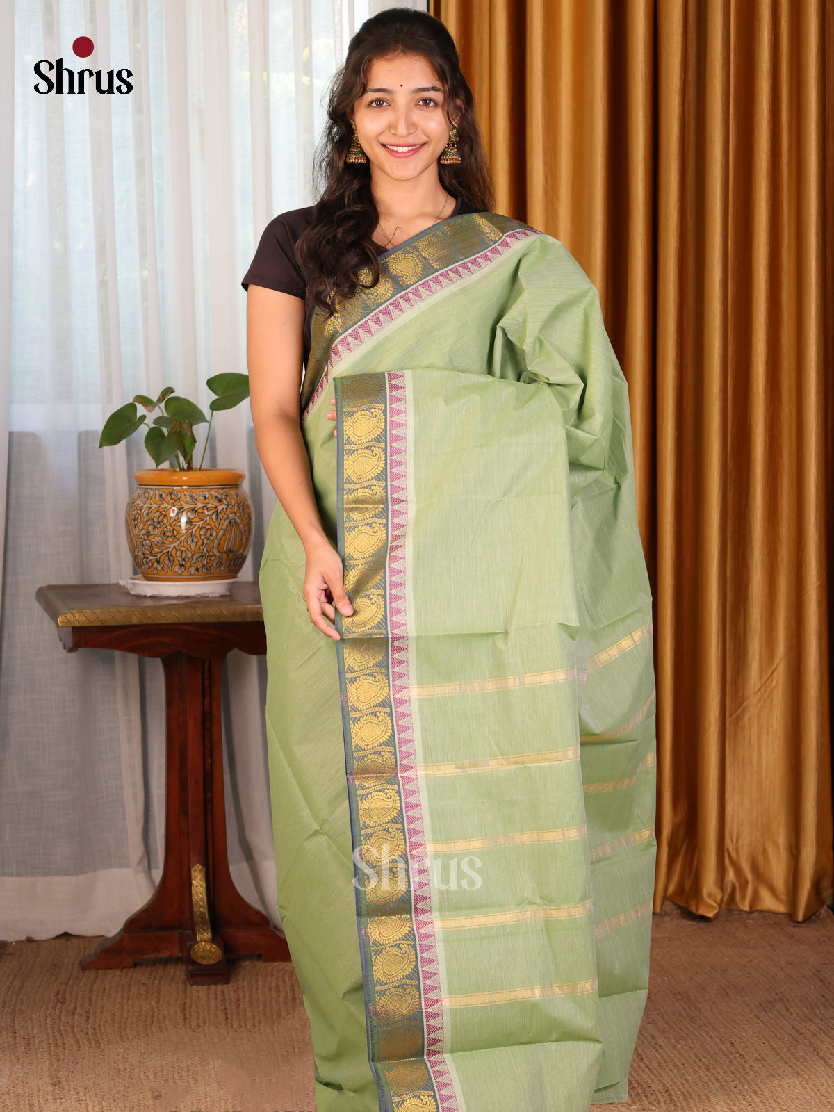 Green - DDS18014 - South Cotton Saree - Shop on Shrus.com
