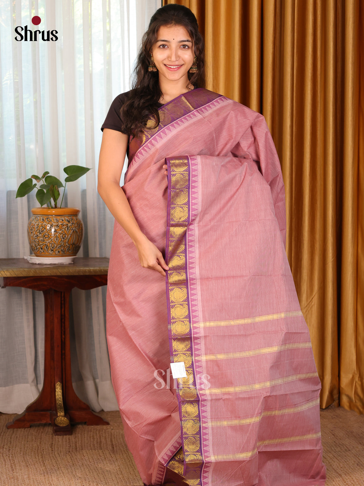 Onion pink with Purple - DDS18035 - South Cotton Saree - Shop on Shrus.com