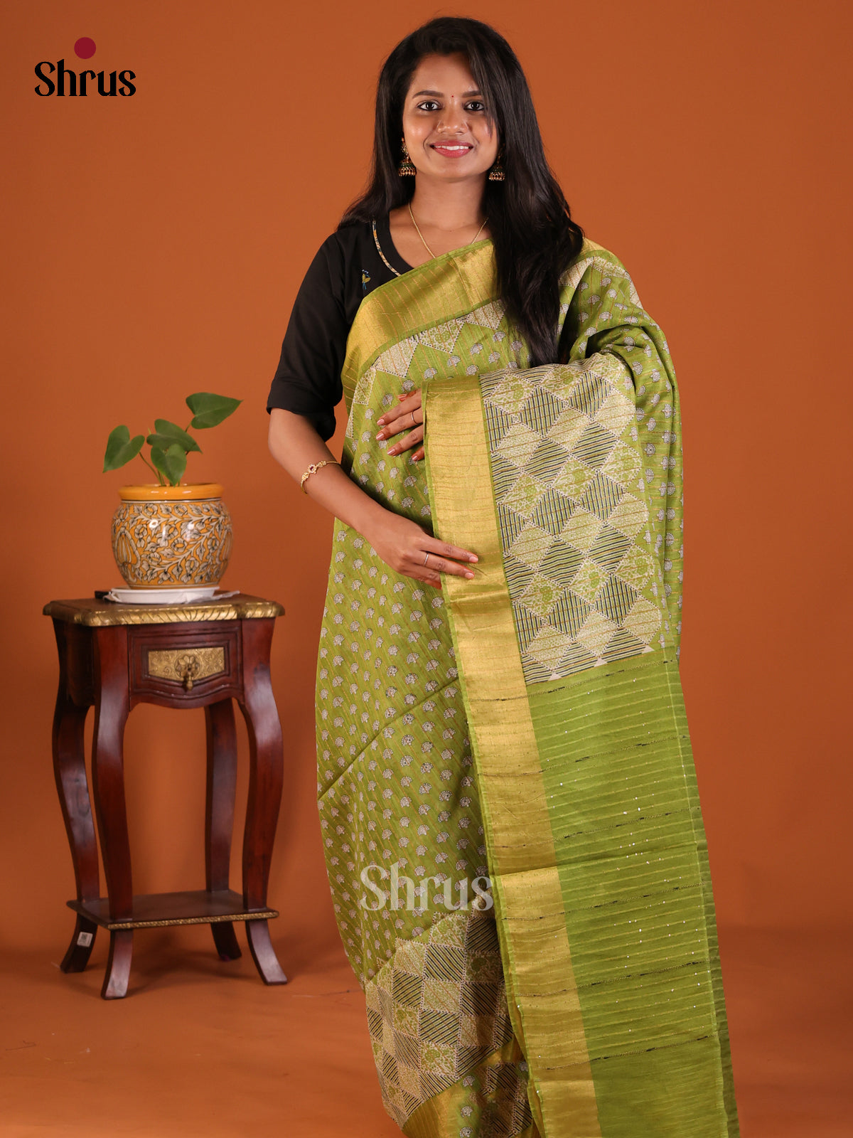 Lite Green- Printed Tussar Saree - Shop on Shrus.com
