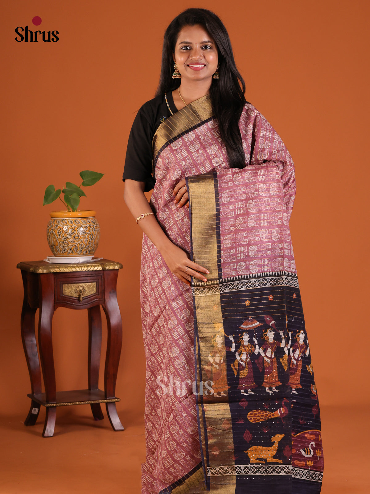 DDS18229 - Printed Tussar Saree - Shop on Shrus.com