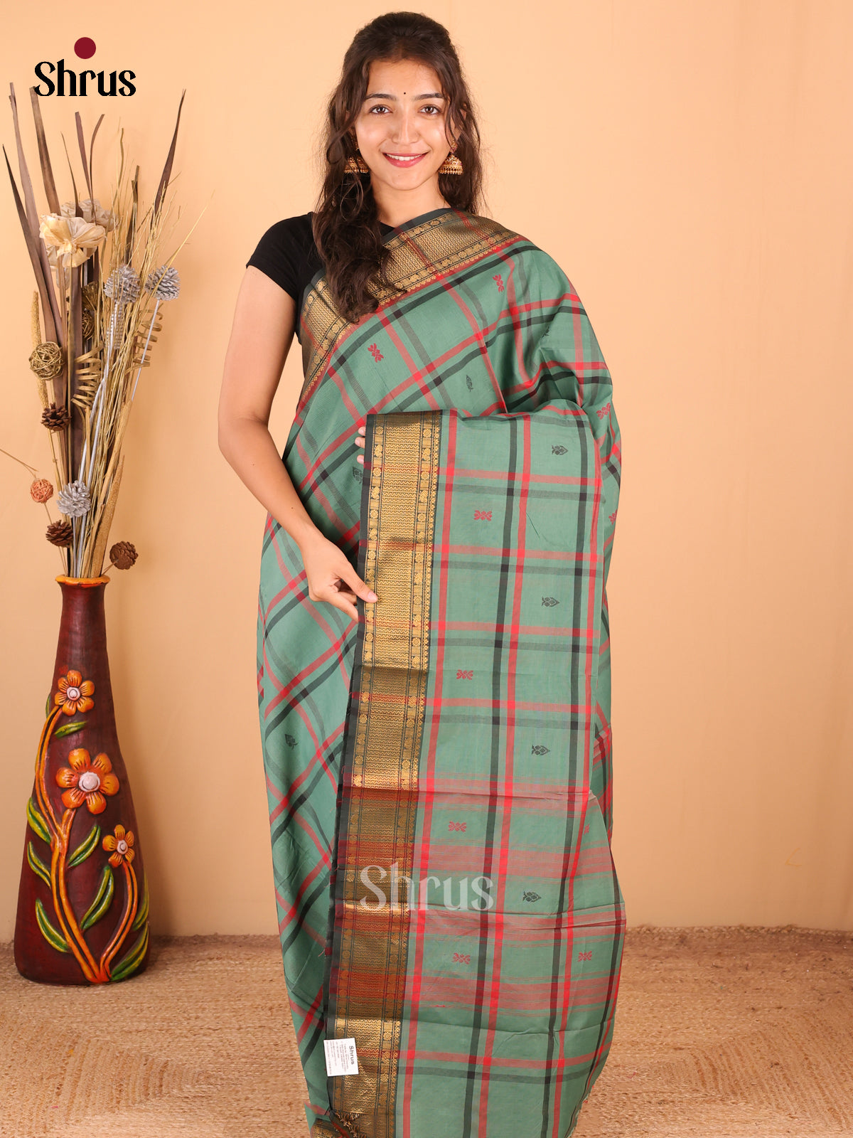 Pastel Green - DDS18294 - Chettinad Mix Cotton Saree - Shop on Shrus.com