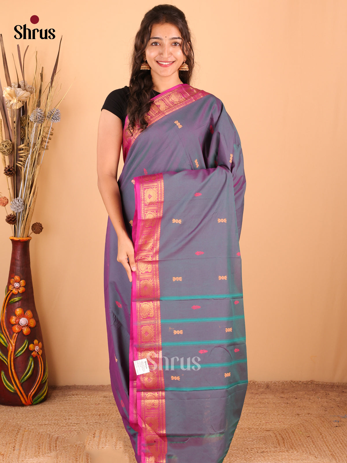 Double Shaded Purple with Pink - DDS18333 - Chettinad Mix Cotton Saree - Shop on Shrus.com