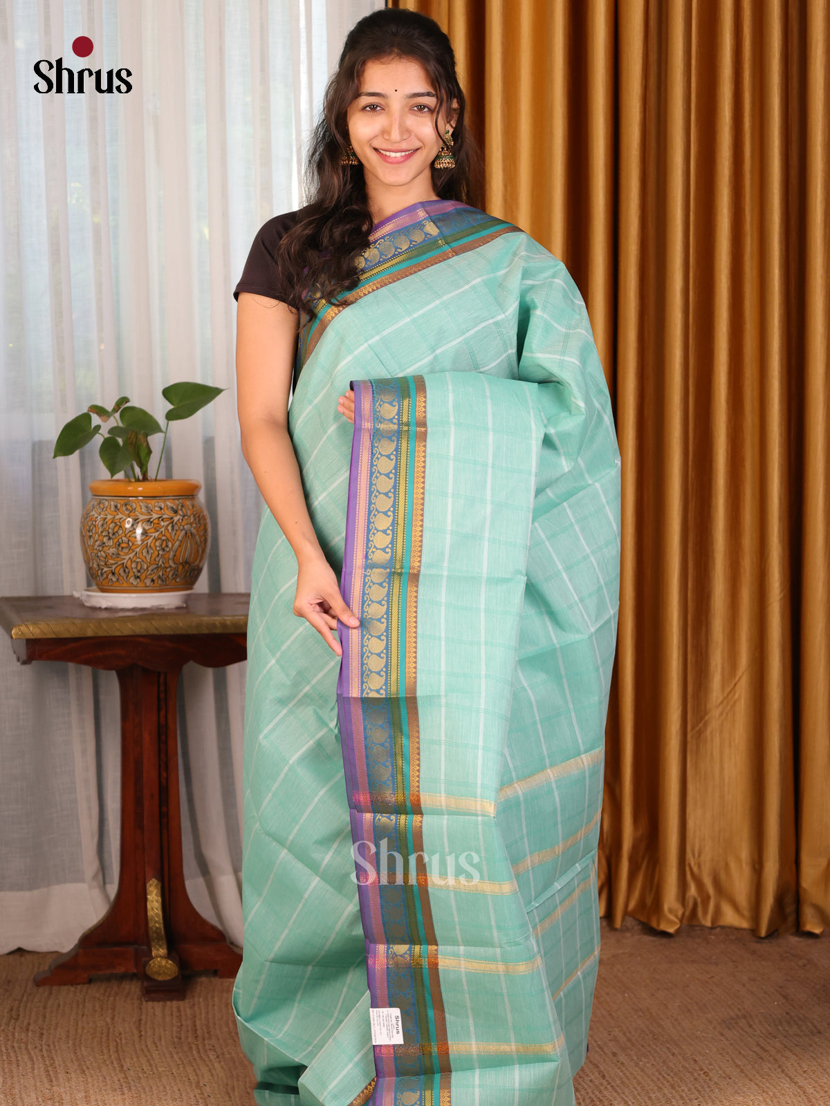Pastel Green with Purple -  DDS21276 - South Cotton Saree - Shop on Shrus.com