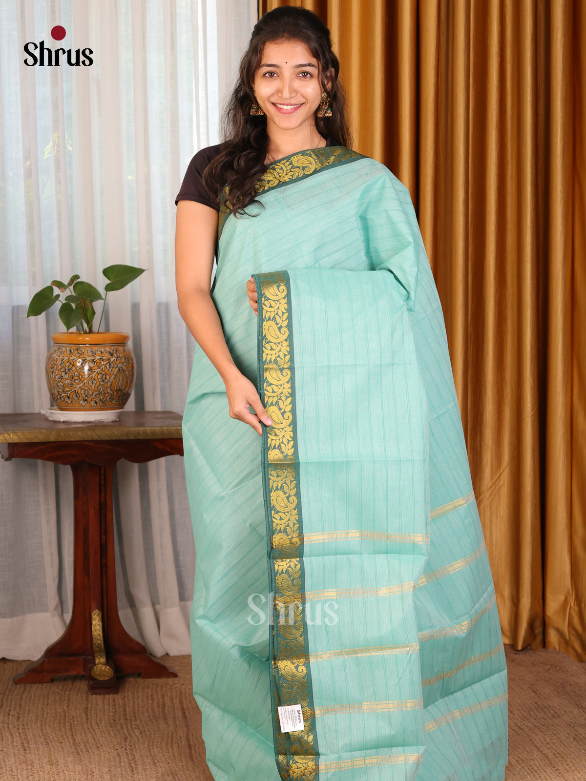 Pastel Blue - DDS21278 - South Cotton Saree - Shop on Shrus.com