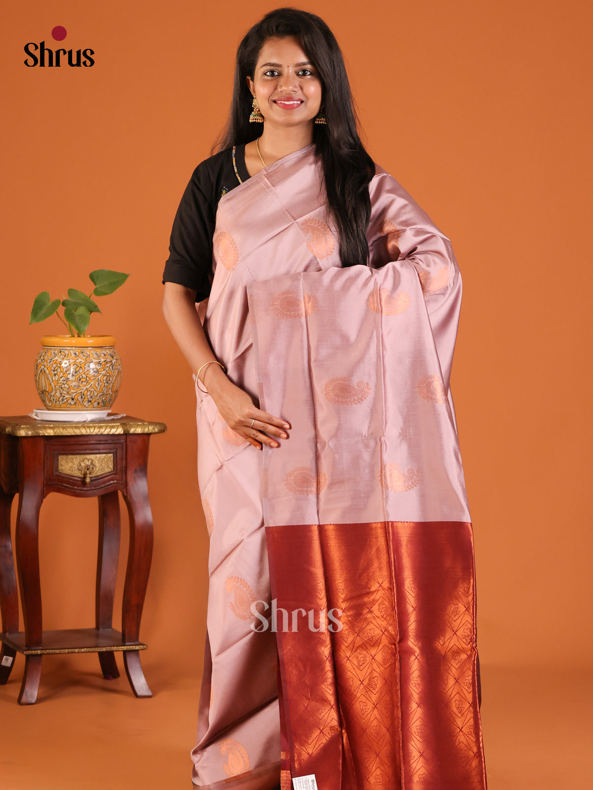 Lavender with Maroon - Semisoft silk Saree - Shop on Shrus.com