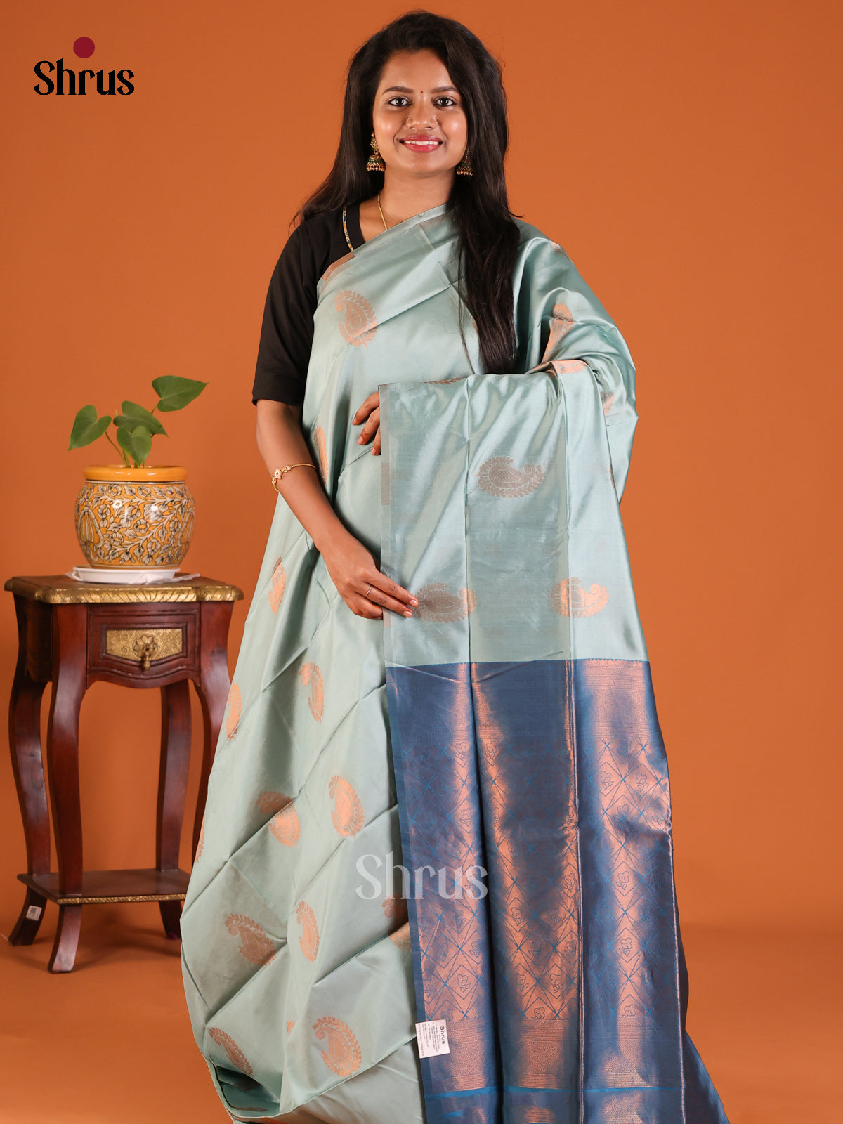 pastel Blue with Blue - Semisoft silk Saree - Shop on Shrus.com