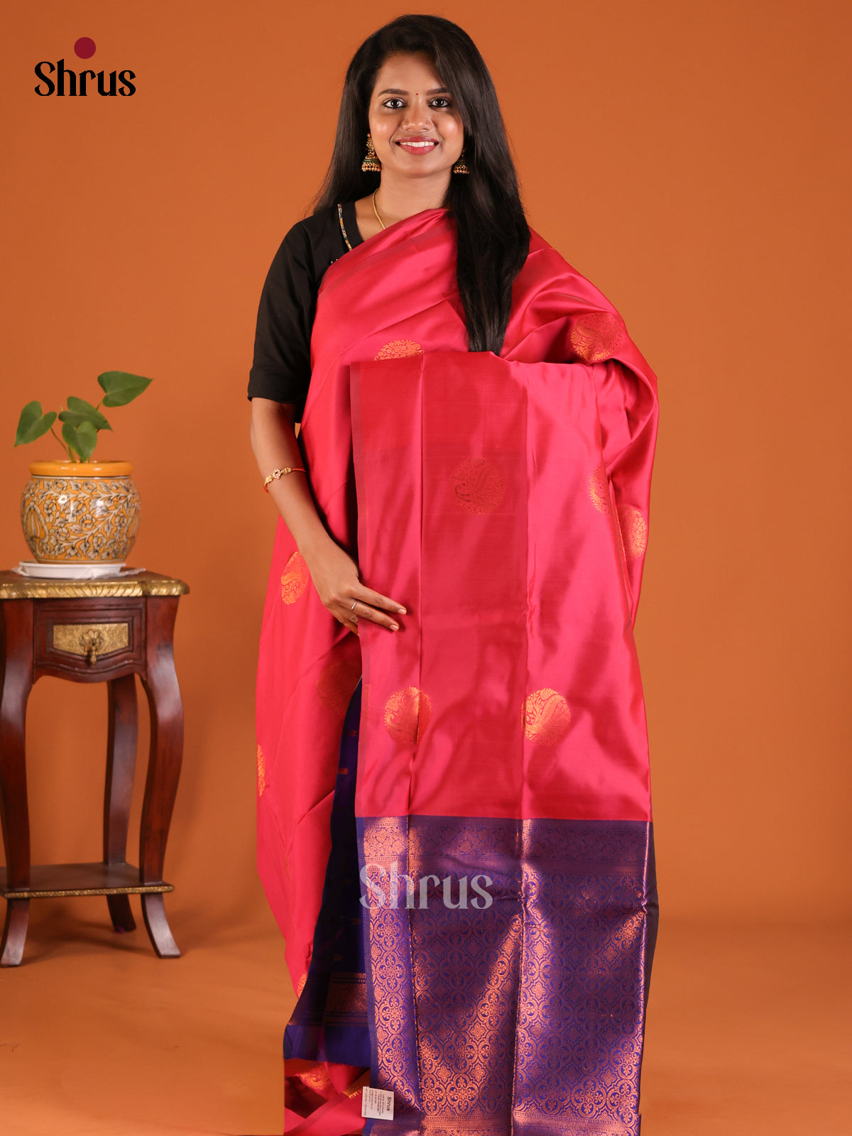 Maroon with Blue- Semisoft silk Saree - Shop on Shrus.com