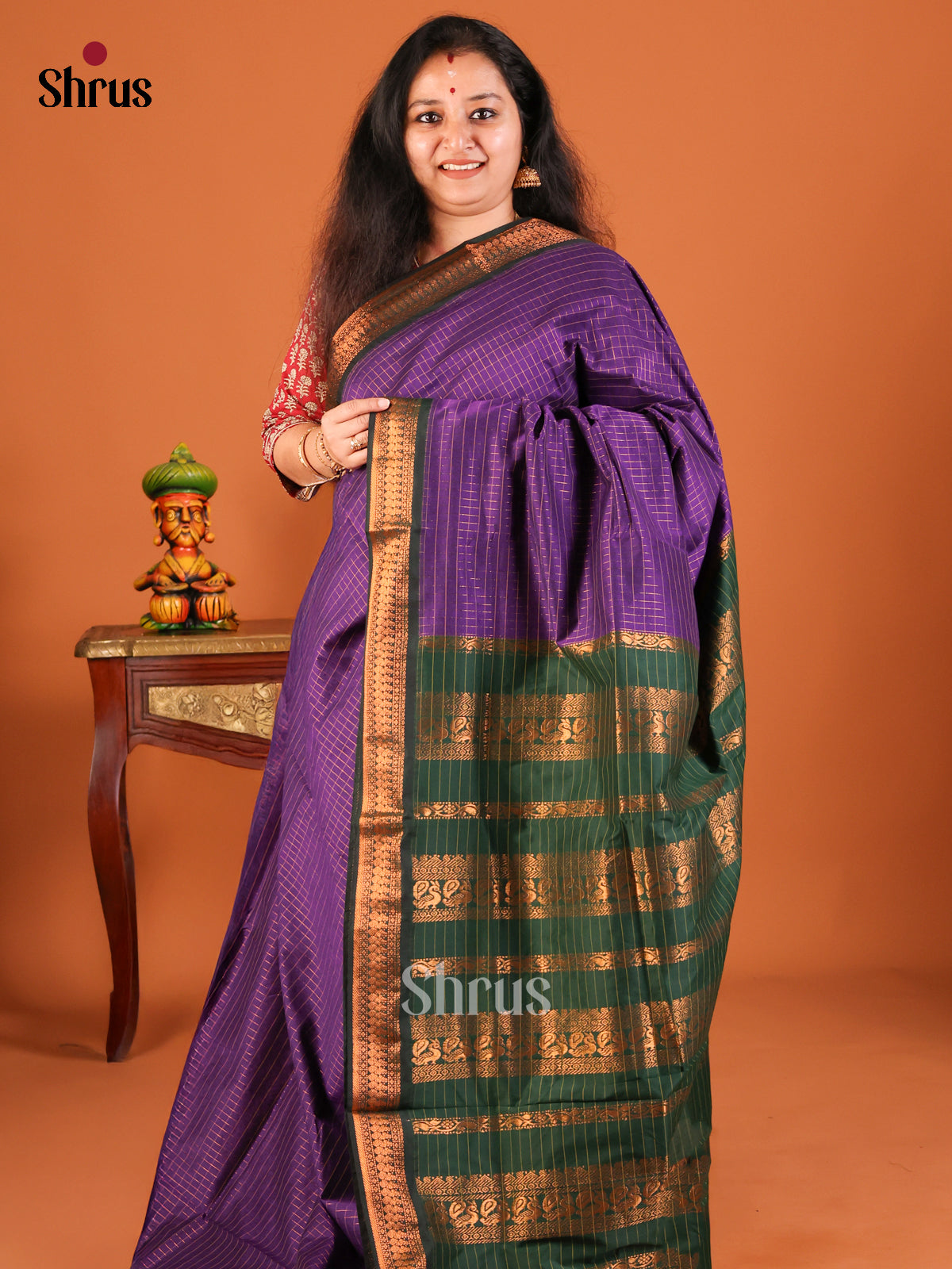 Violet with Green - Kalyani Cotton Saree - Shop on Shrus.com