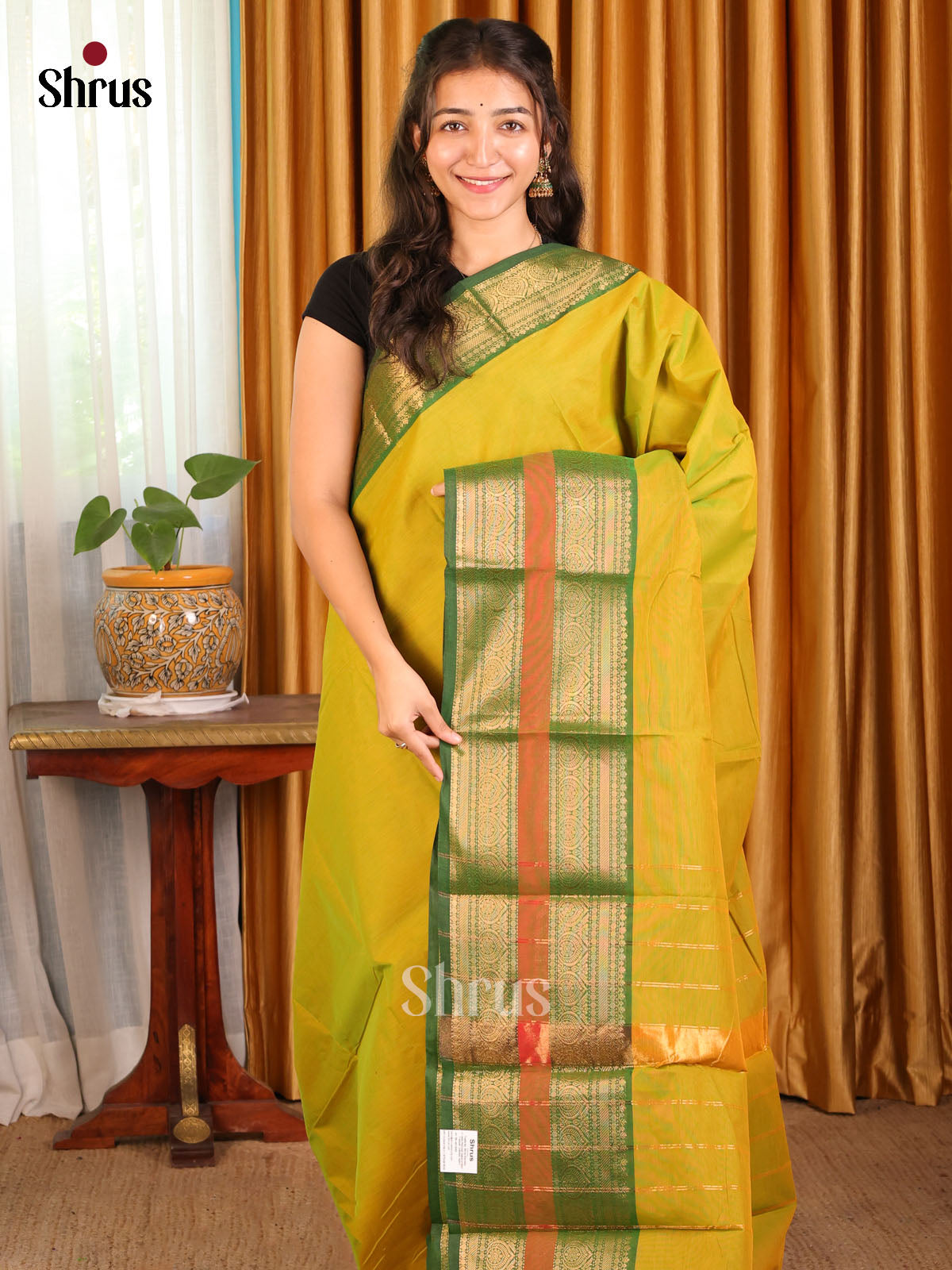 Mathulir Green with Green - Chettinad Cotton Saree - Shop on Shrus.com