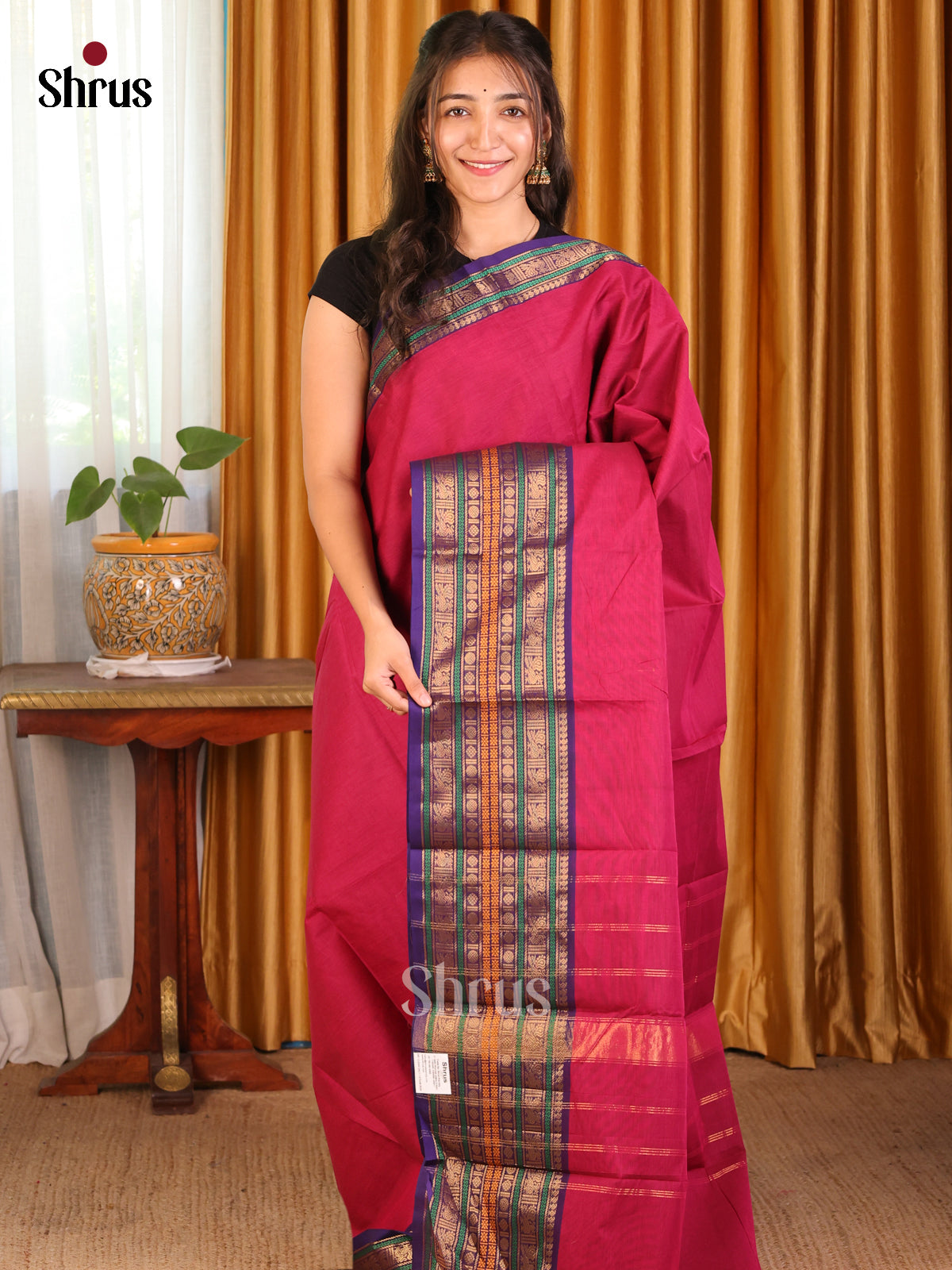 Maroon with Violet- Chettinad Cotton Saree - Shop on Shrus.com