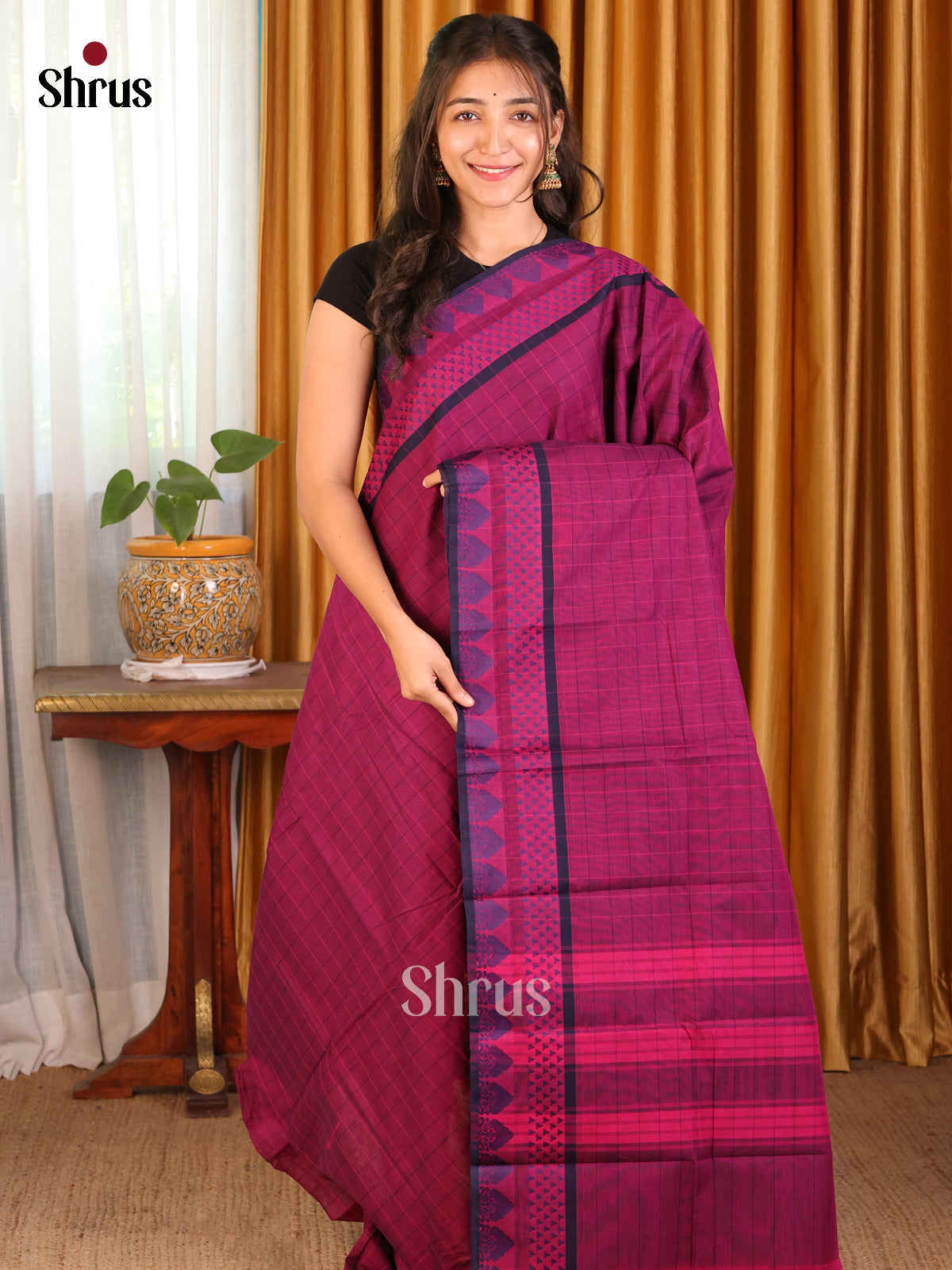 Purple with Blue - Chettinad Cotton Saree - Shop on Shrus.com