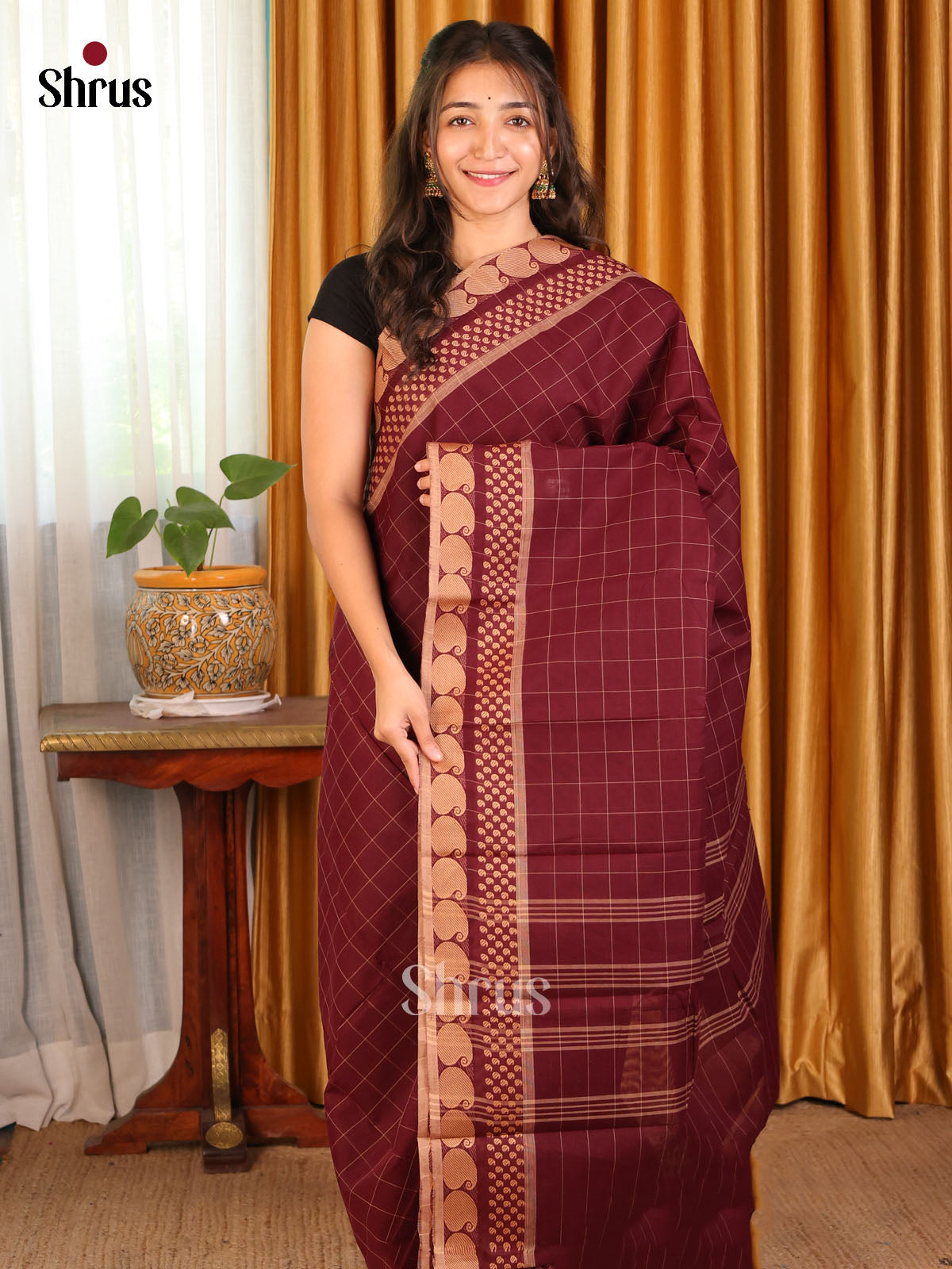 Maroon - Chettinad Cotton Saree - Shop on Shrus.com