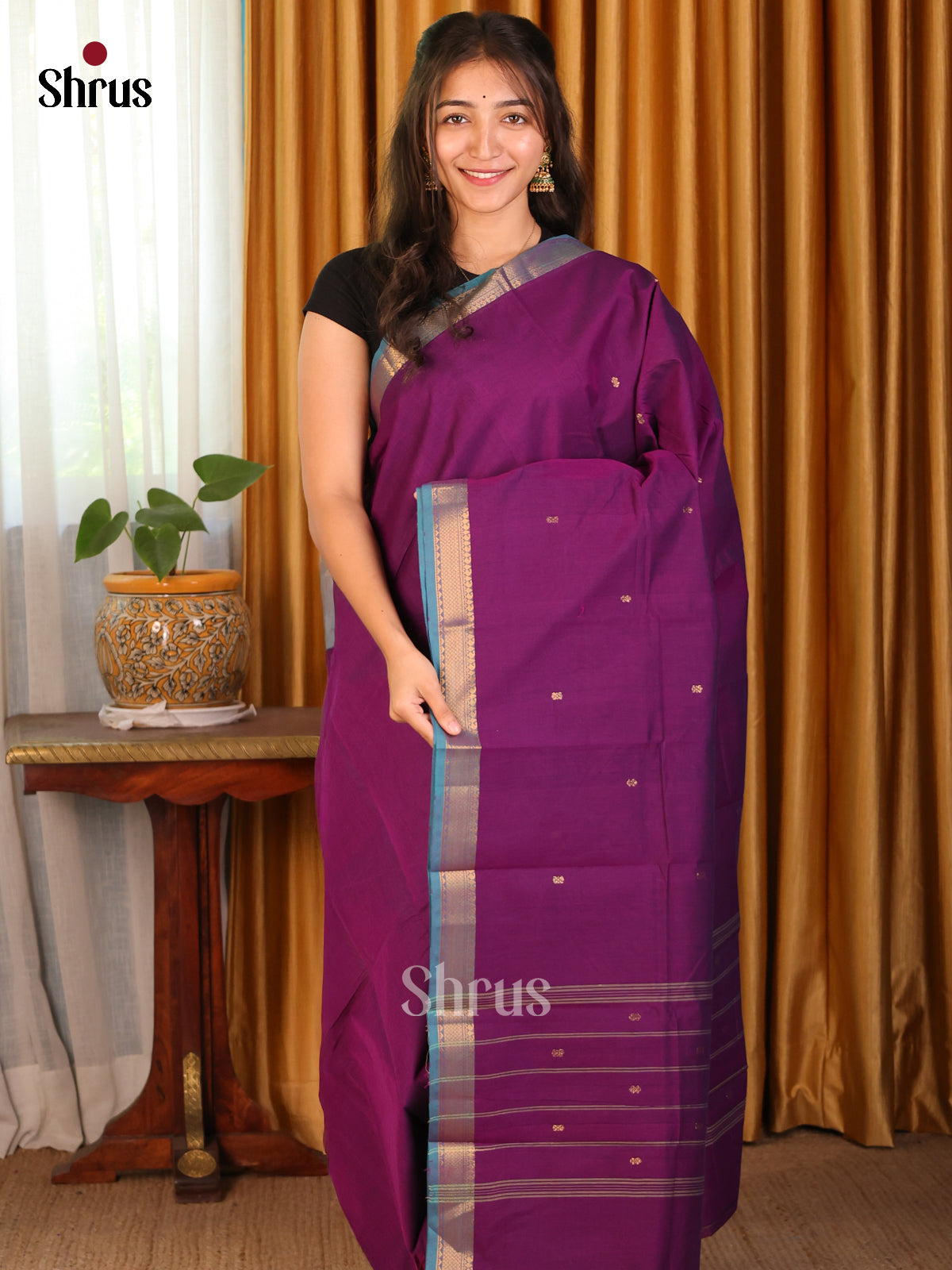 Violet with Blue - Chettinad Cotton Saree - Shop on Shrus.com