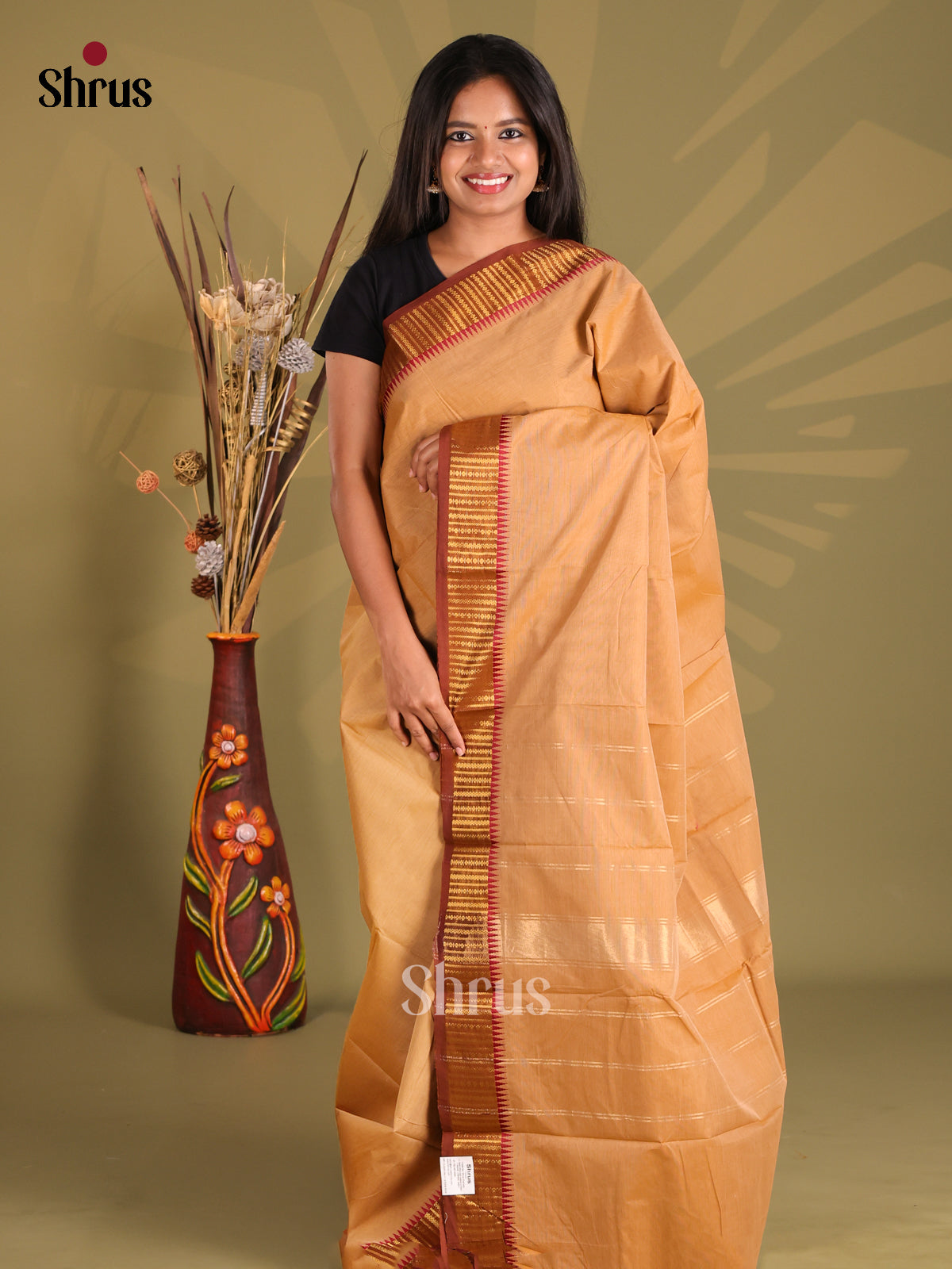 Sandal & Brown - Chettinad Cotton Saree - Shop on Shrus.com
