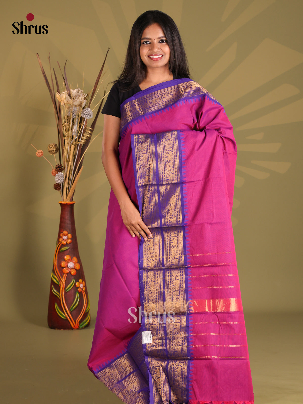 Purple & Blue - Chettinad Cotton Saree - Shop on Shrus.com